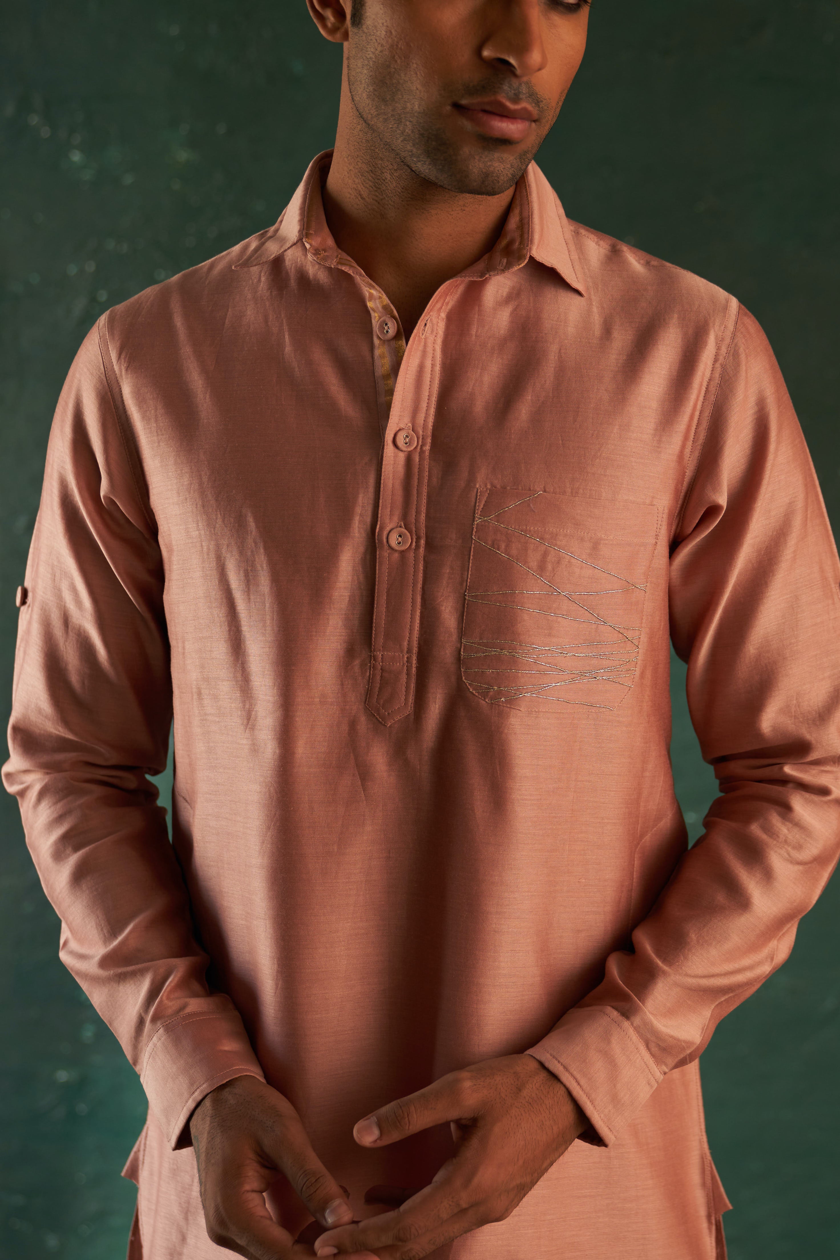 MEN'S ROSE PINK PATHANI KURTA SET WITH JACKET