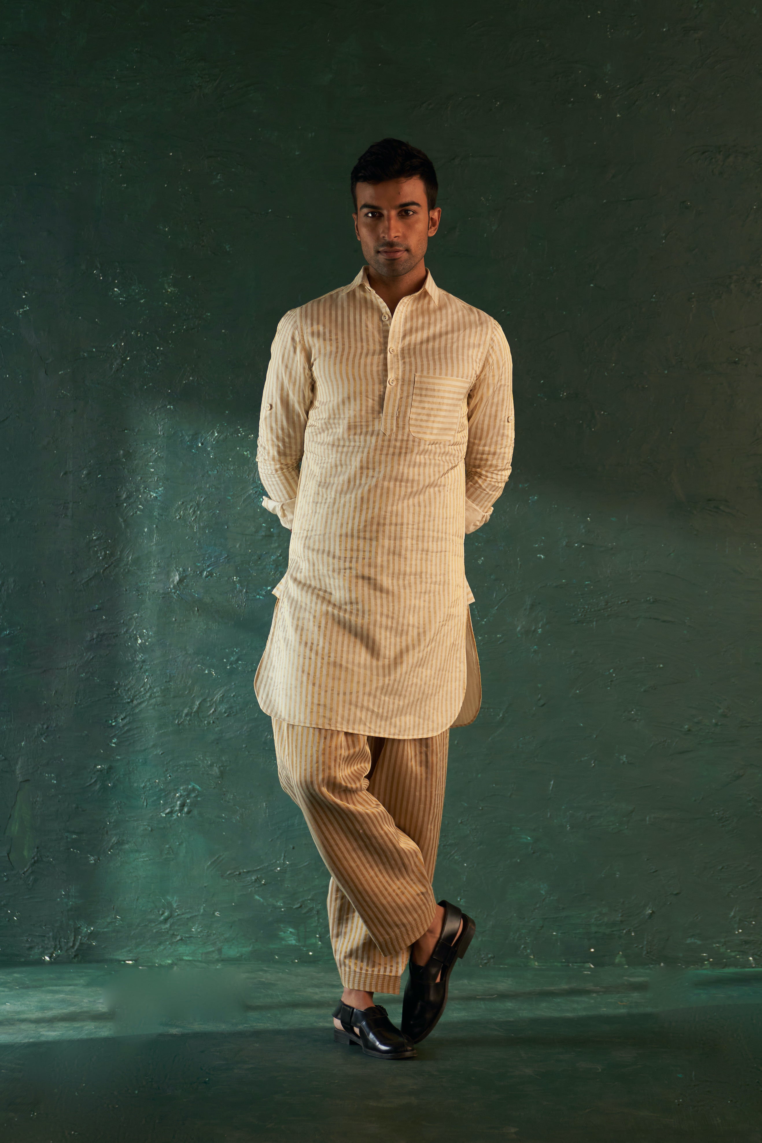 MIDAS TISSUE STRIPE PATHANI KURTA WITH SALWAR