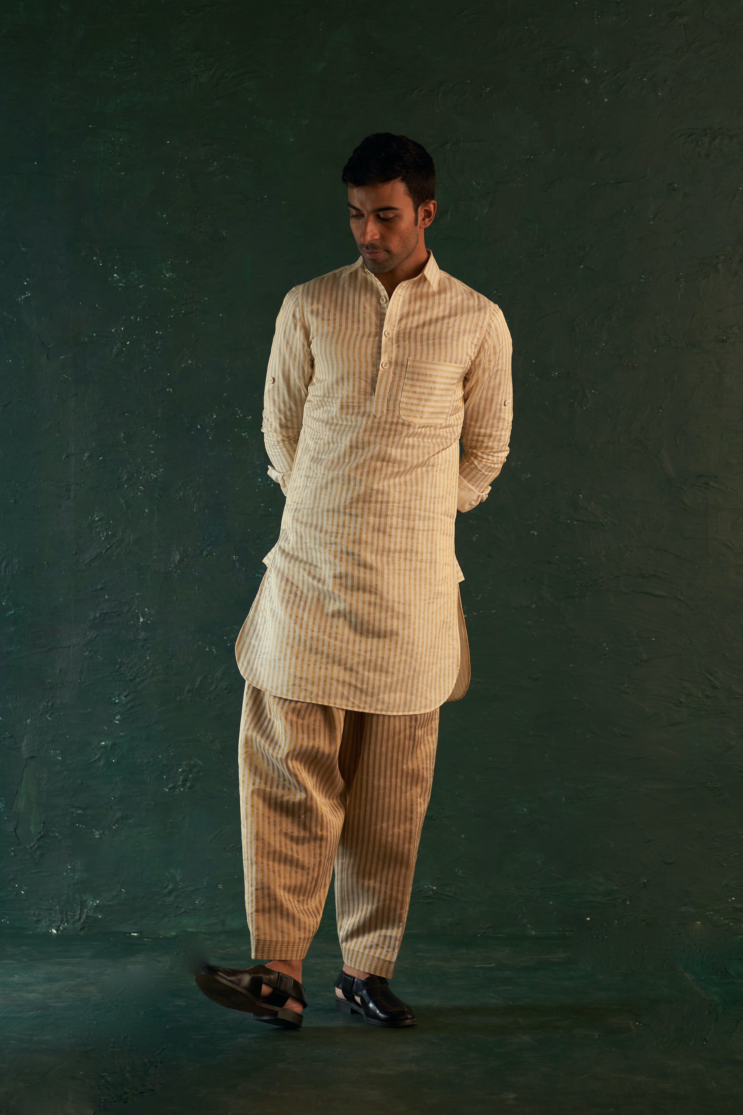 MIDAS TISSUE STRIPE PATHANI KURTA WITH SALWAR