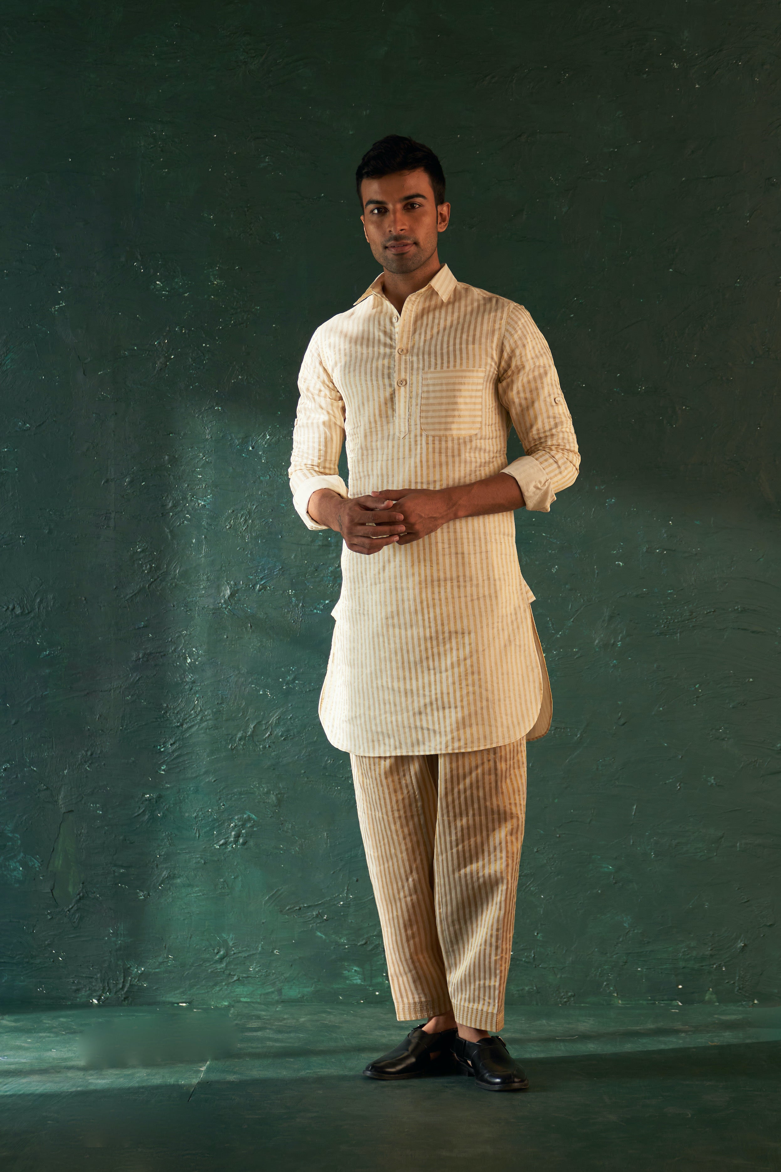 MIDAS TISSUE STRIPE PATHANI KURTA WITH SALWAR