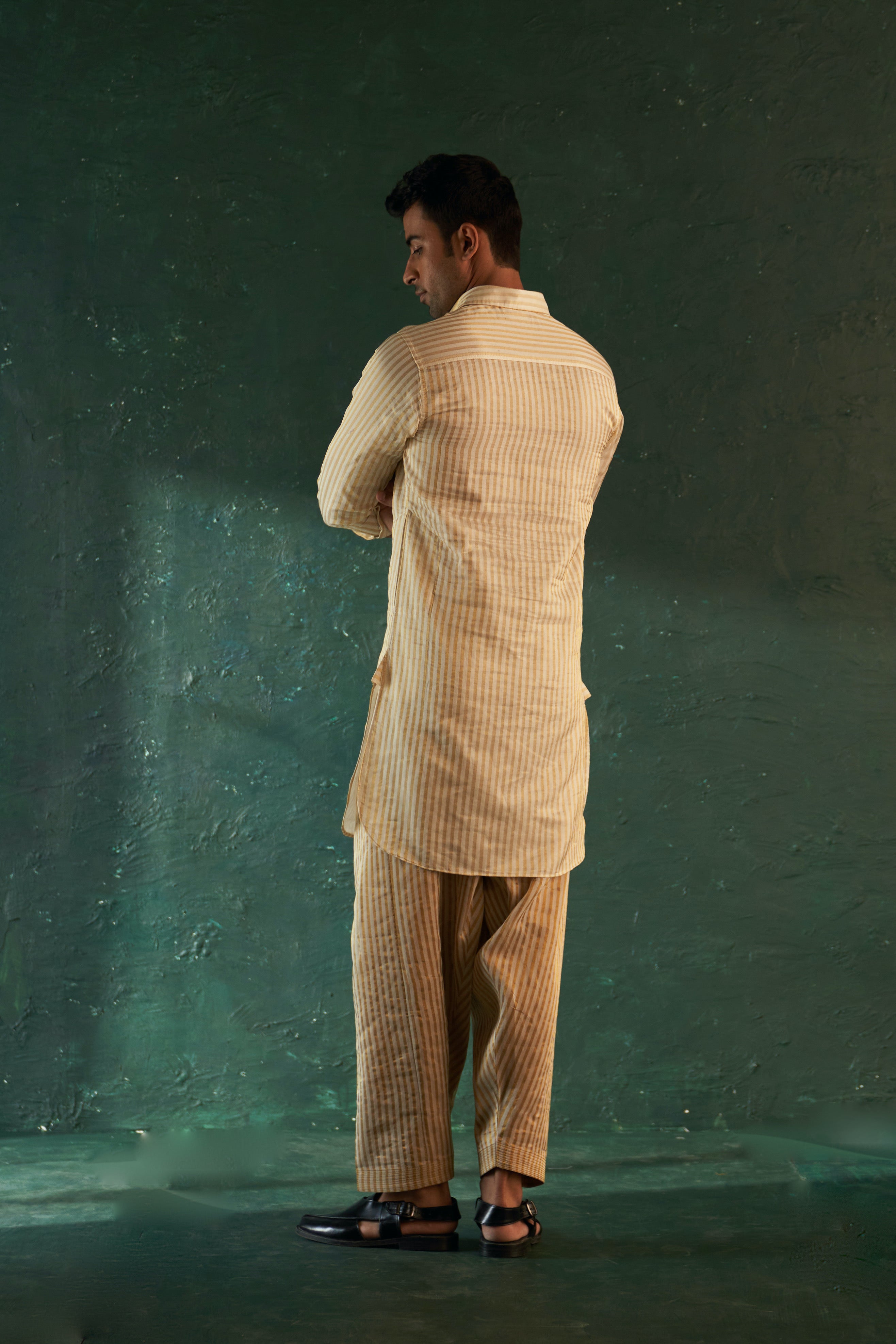 MIDAS TISSUE STRIPE PATHANI KURTA WITH SALWAR