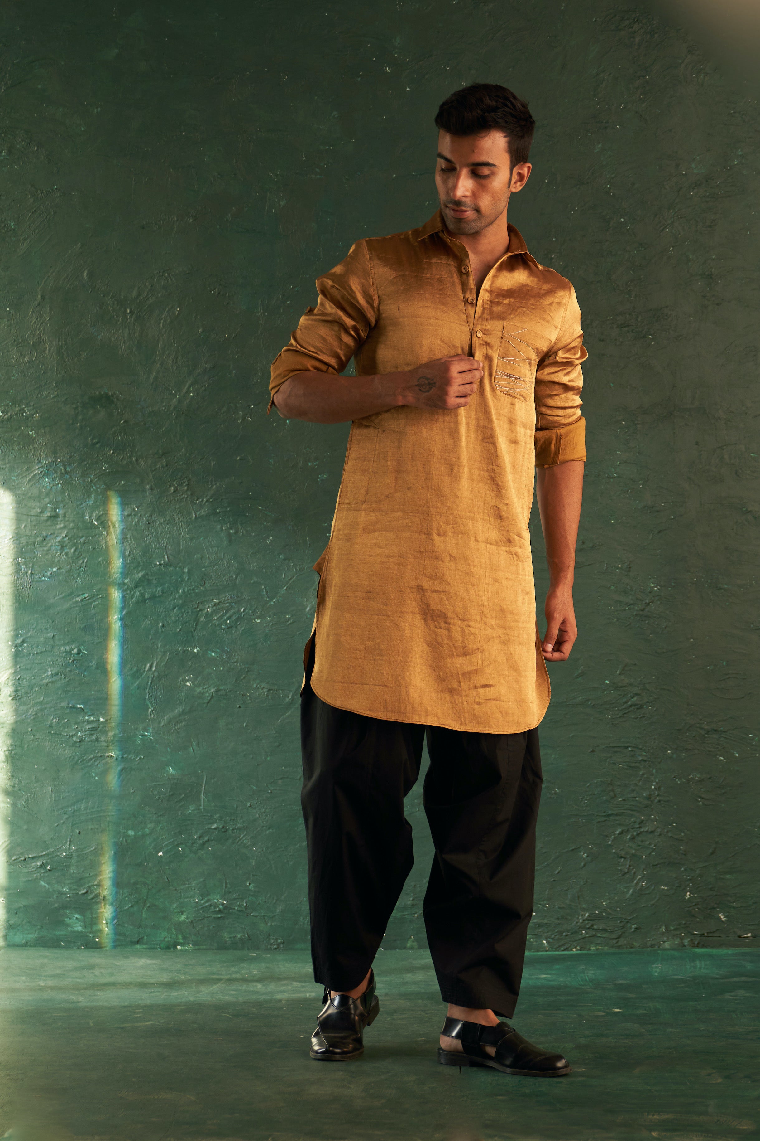 MIDAS GOLD TISSUE PATHANI KURTA WITH SALWAR