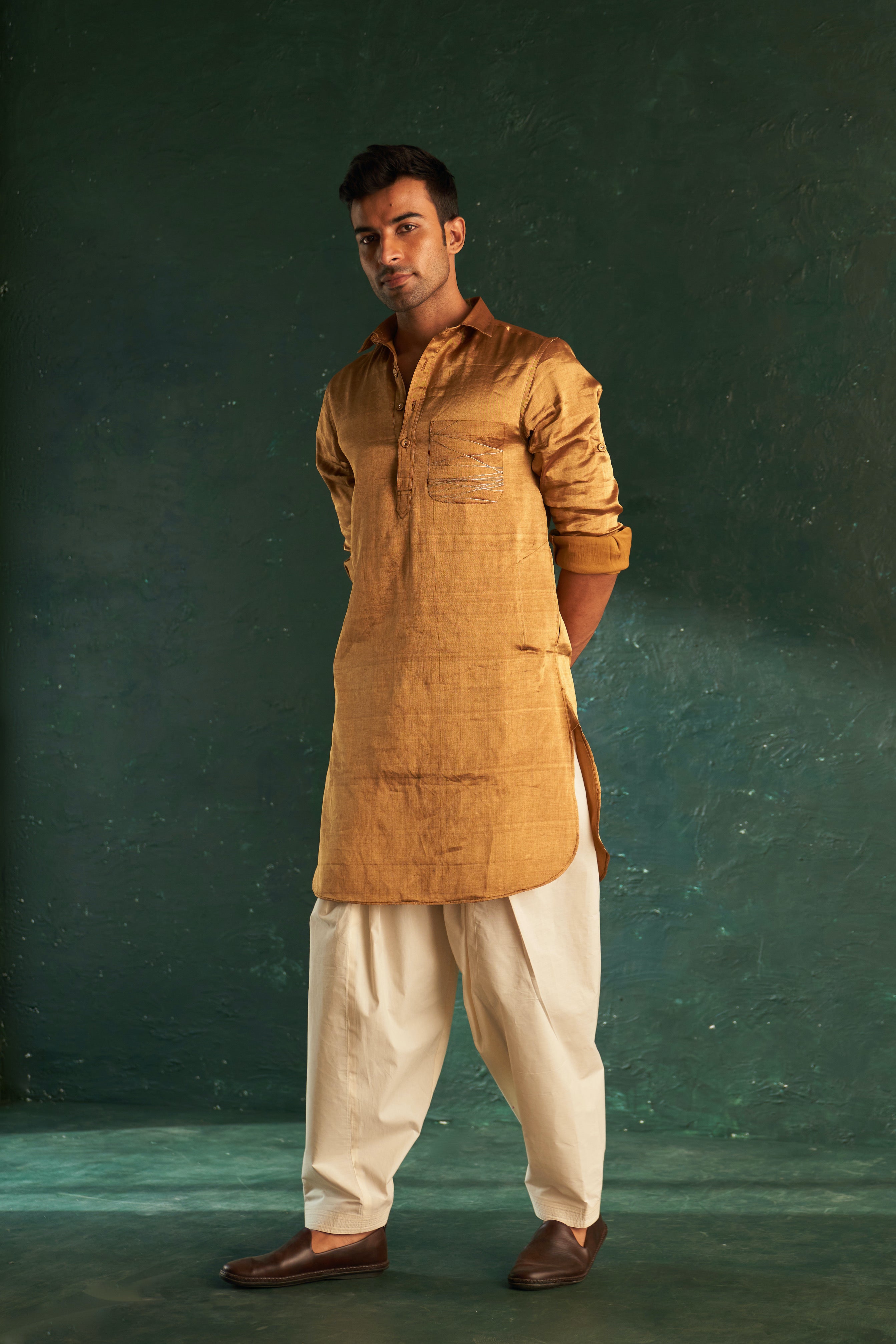 MIDAS GOLD TISSUE PATHANI KURTA WITH SALWAR