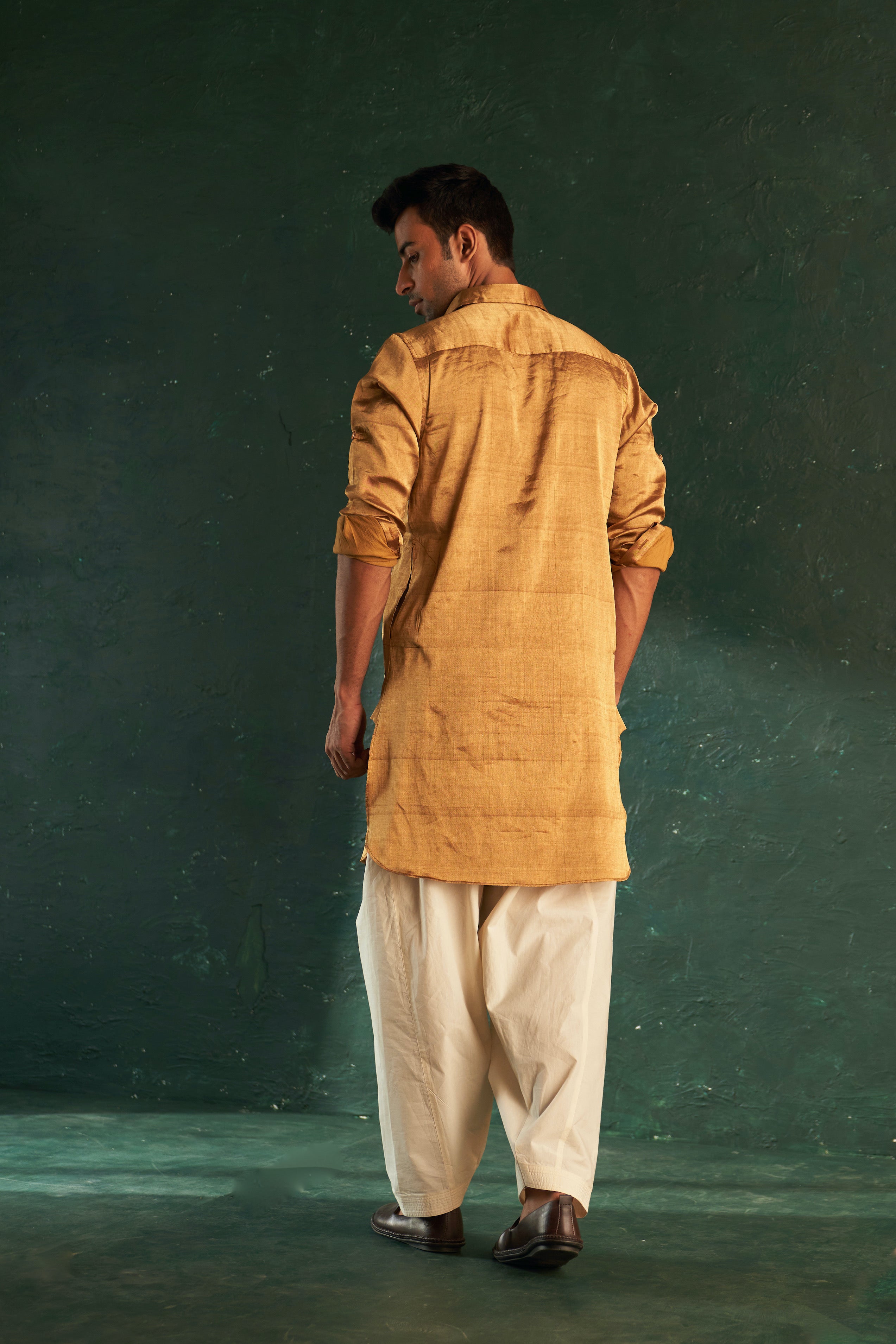 MIDAS GOLD TISSUE PATHANI KURTA WITH SALWAR