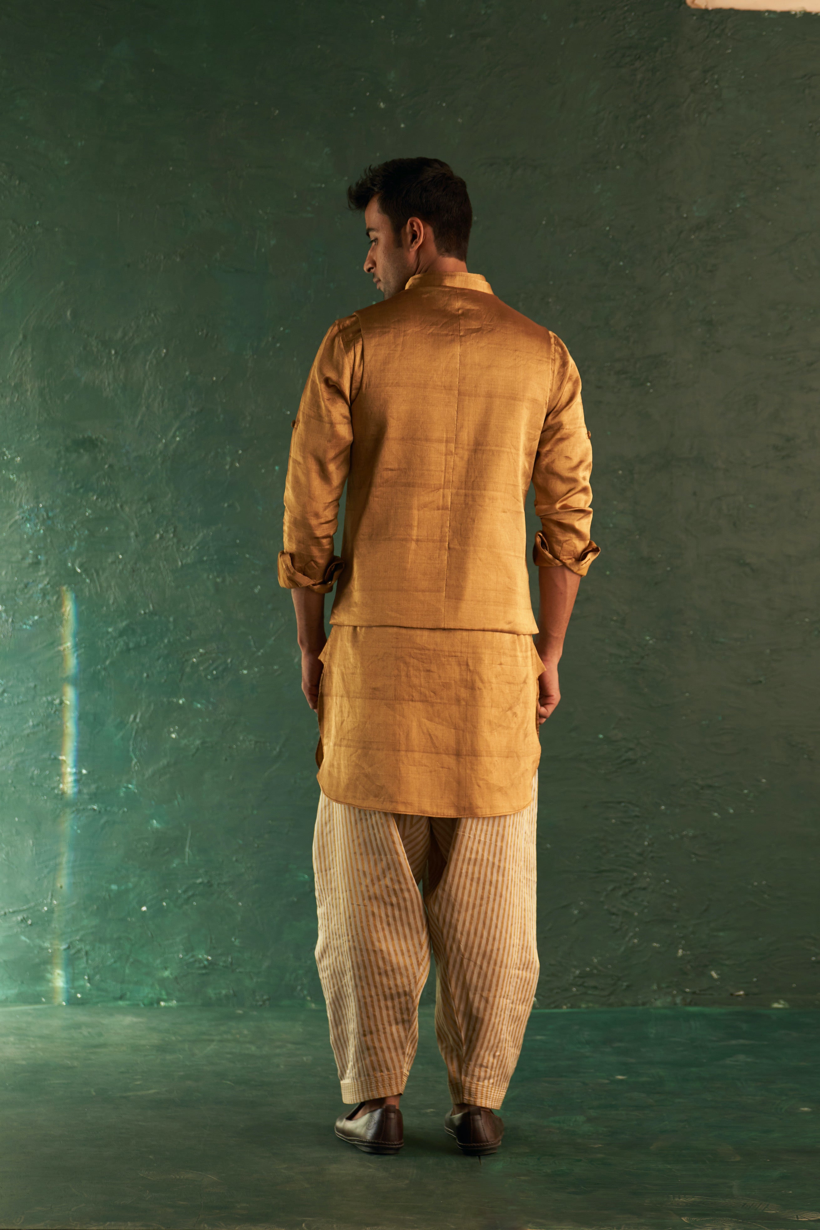 MIDAS GOLD TISSUE PATHANI KURTA WITH SALWAR