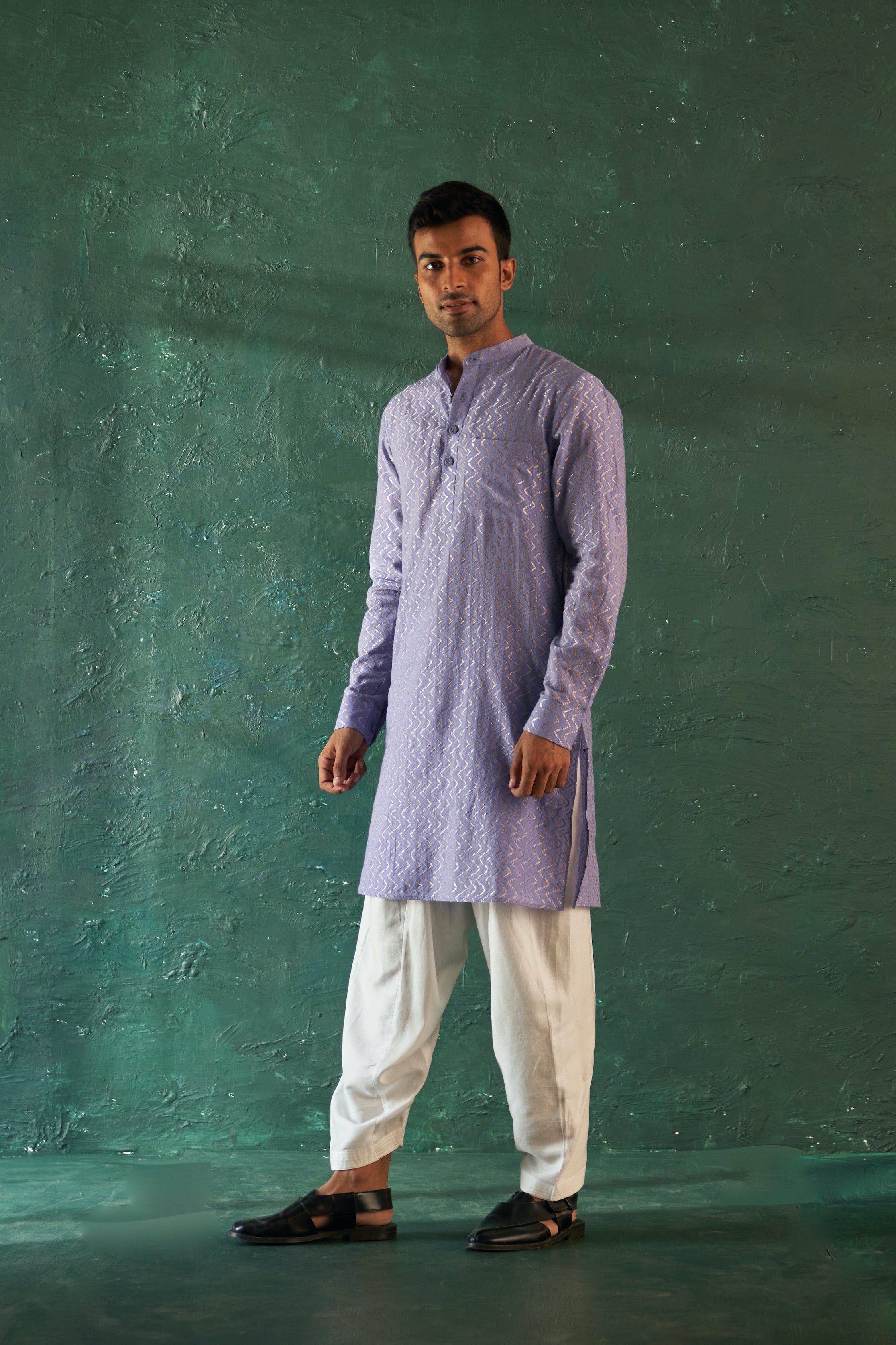 MIDAS LAVENDER CHEVRON EMBROIDERED KURTA WITH SALWAR