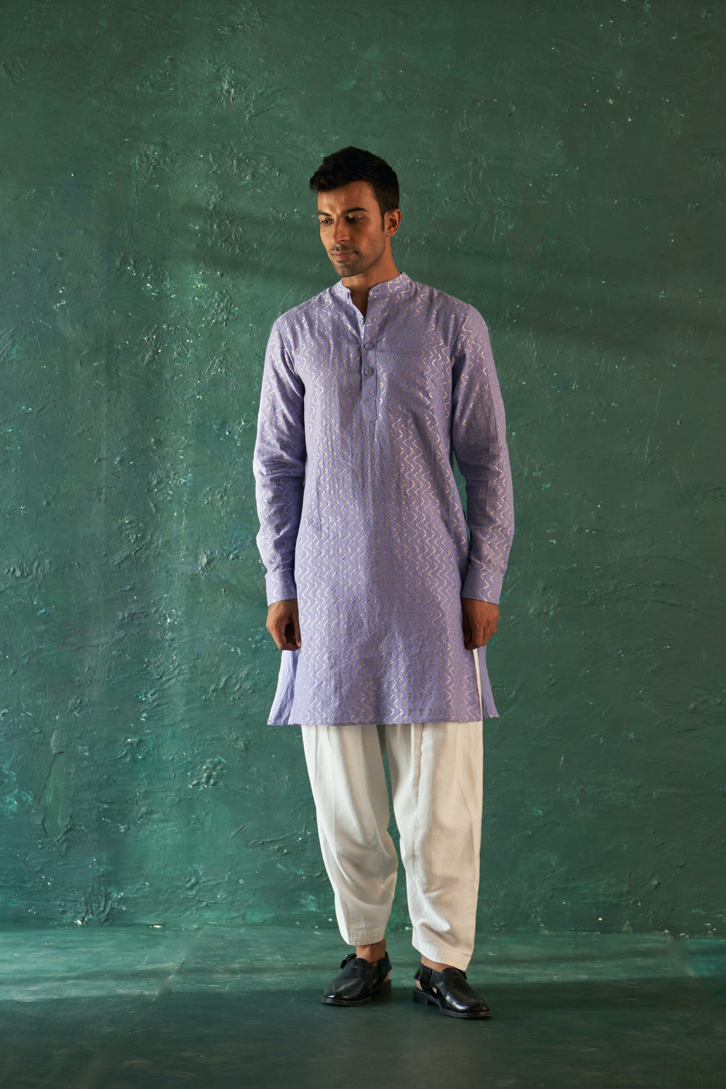 MIDAS LAVENDER CHEVRON EMBROIDERED KURTA WITH SALWAR