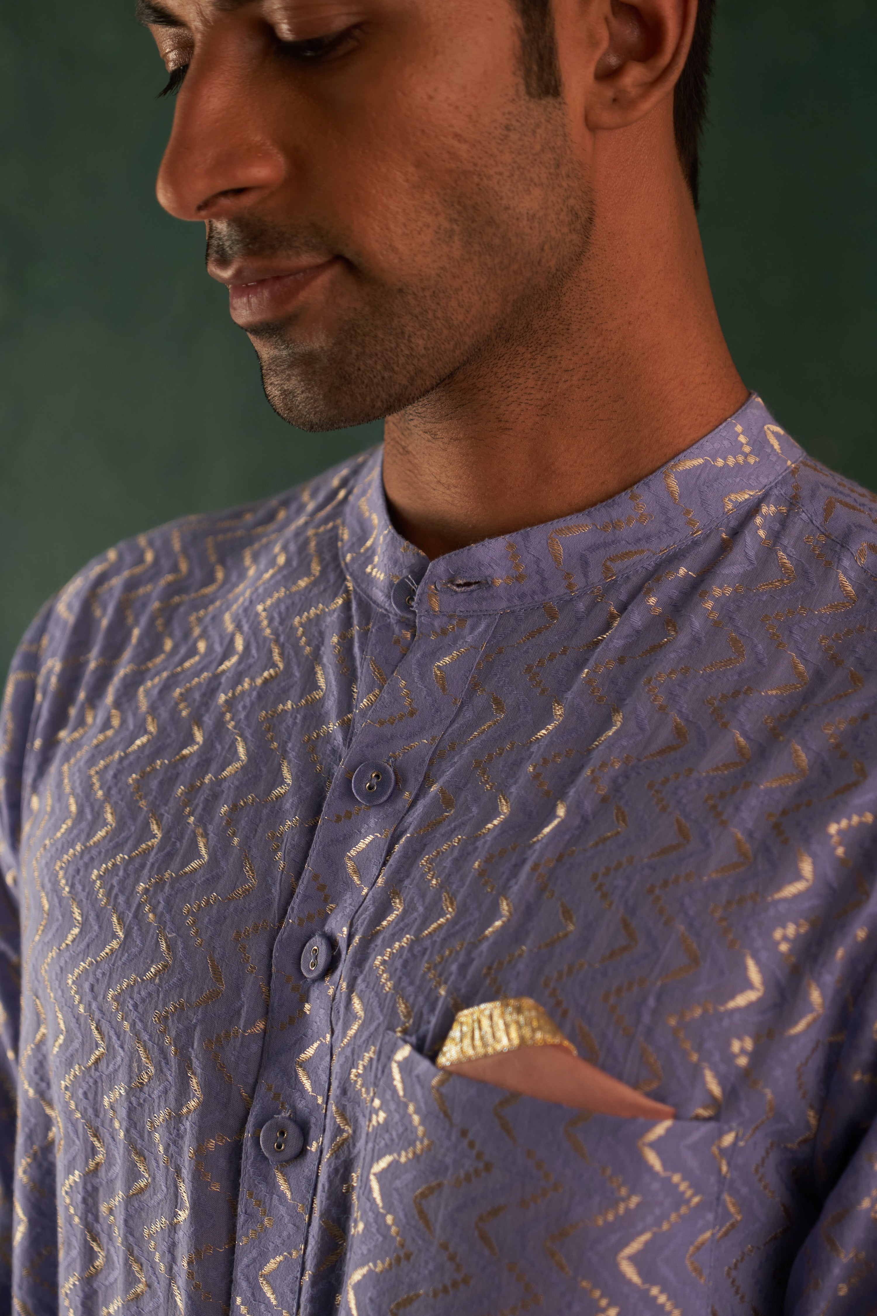 MEN'S LAVENDER CHEVRON STRAIGHT KURTA SET WITH JACKET