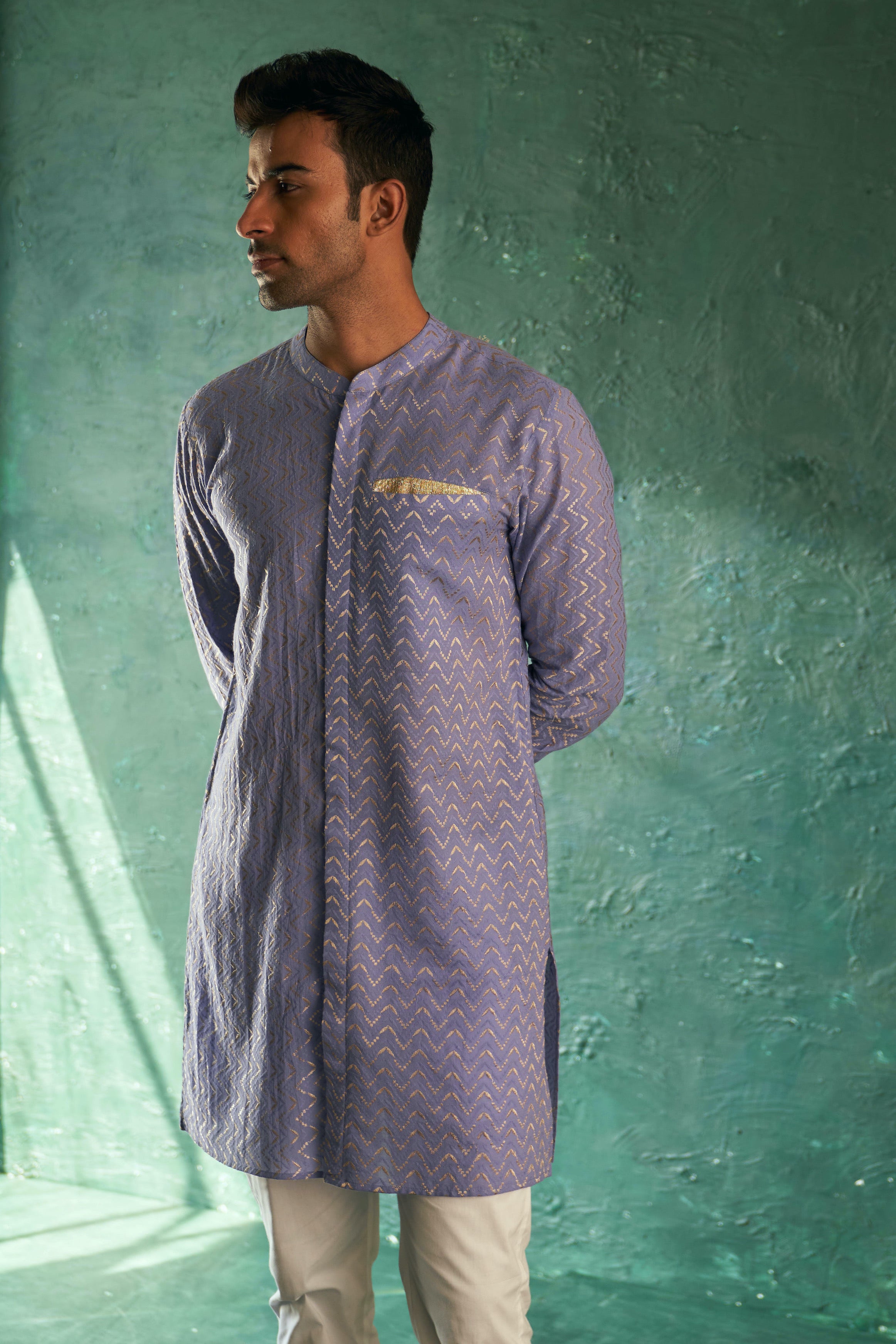 MIDAS LAVENDER CHEVRON FRONT PLACKET KURTA WITH PANT