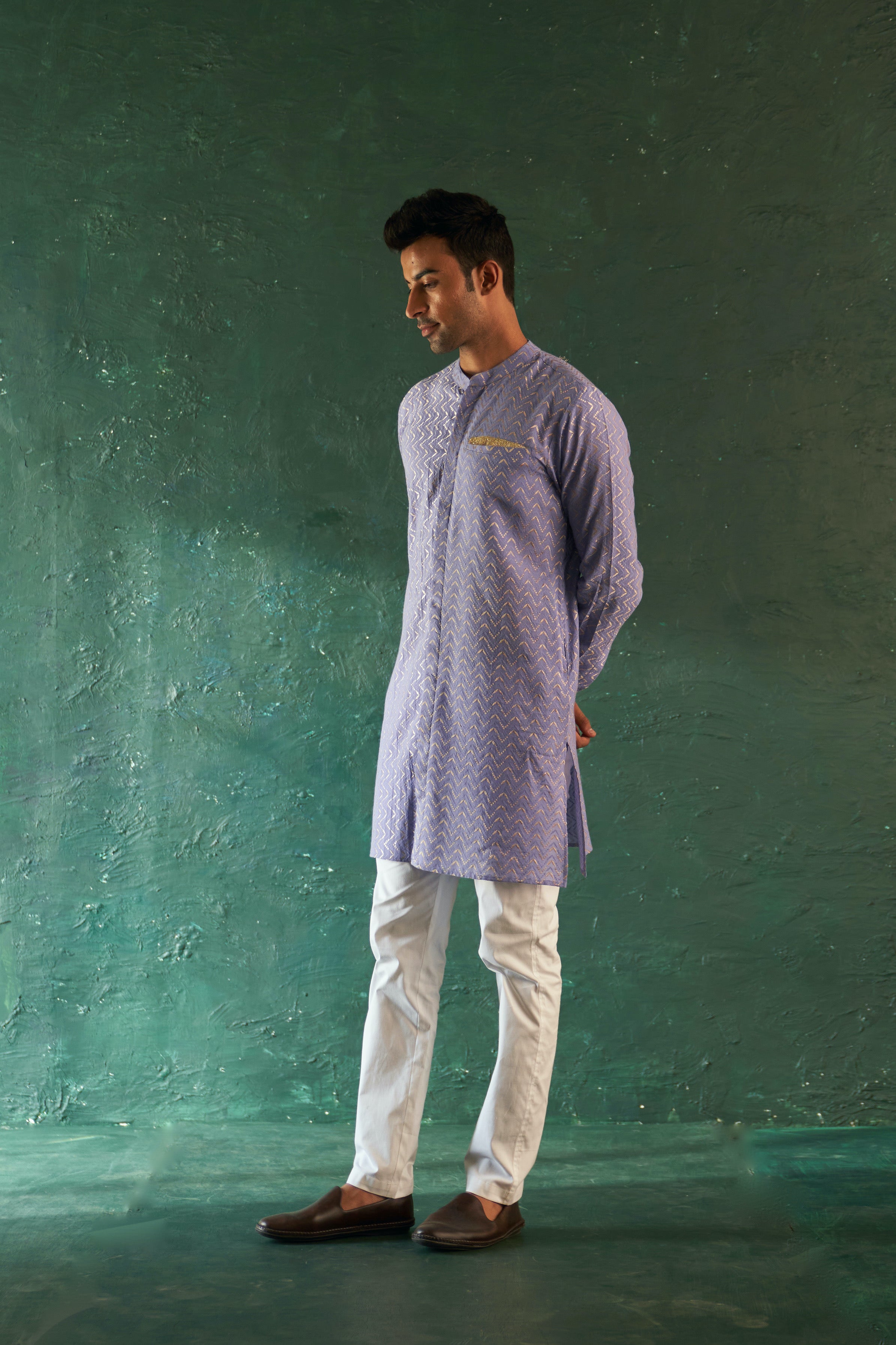 MIDAS LAVENDER CHEVRON FRONT PLACKET KURTA WITH PANT