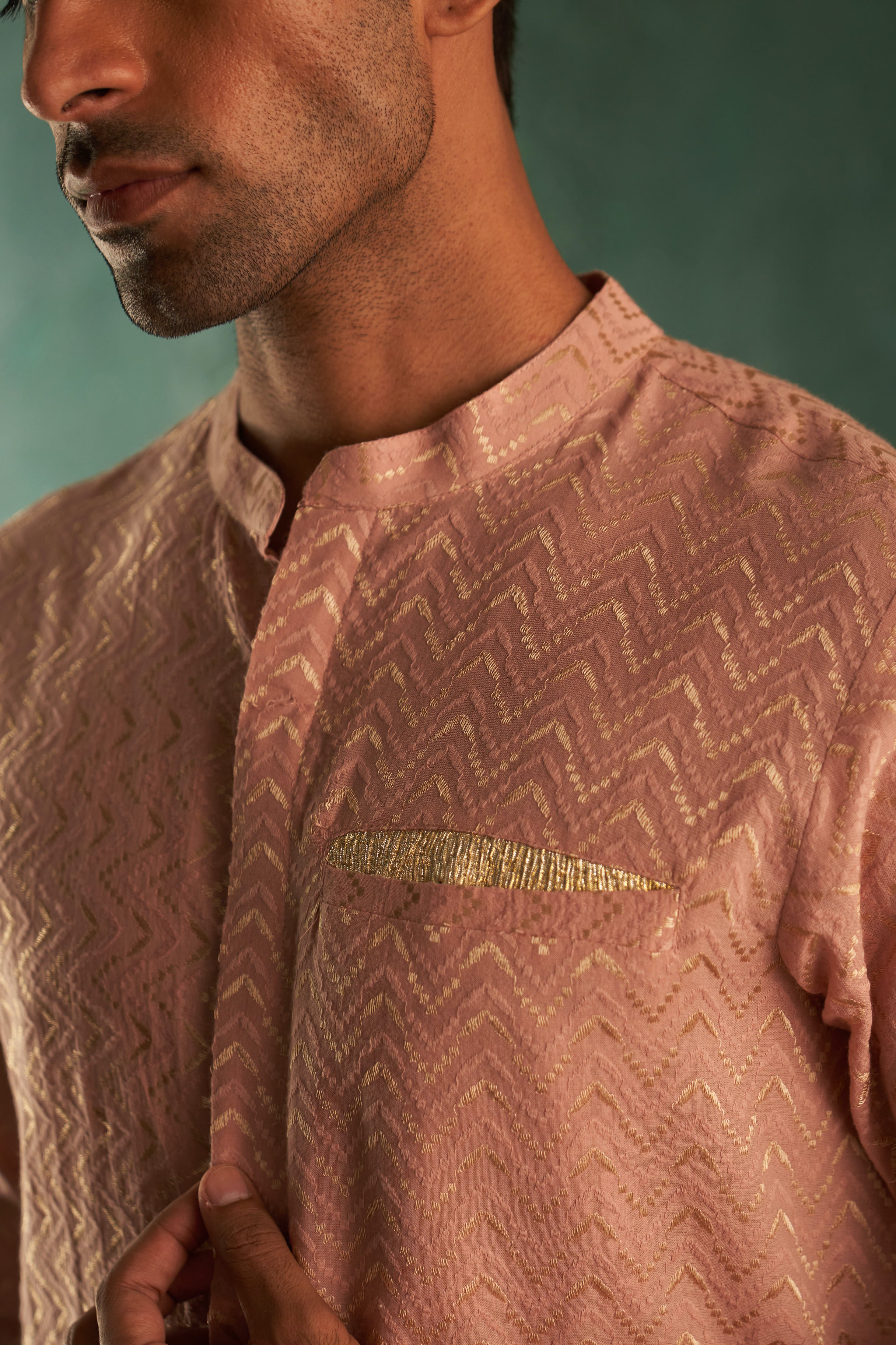 MIDAS OLD ROSE CHEVRON KURTA WITH PANT