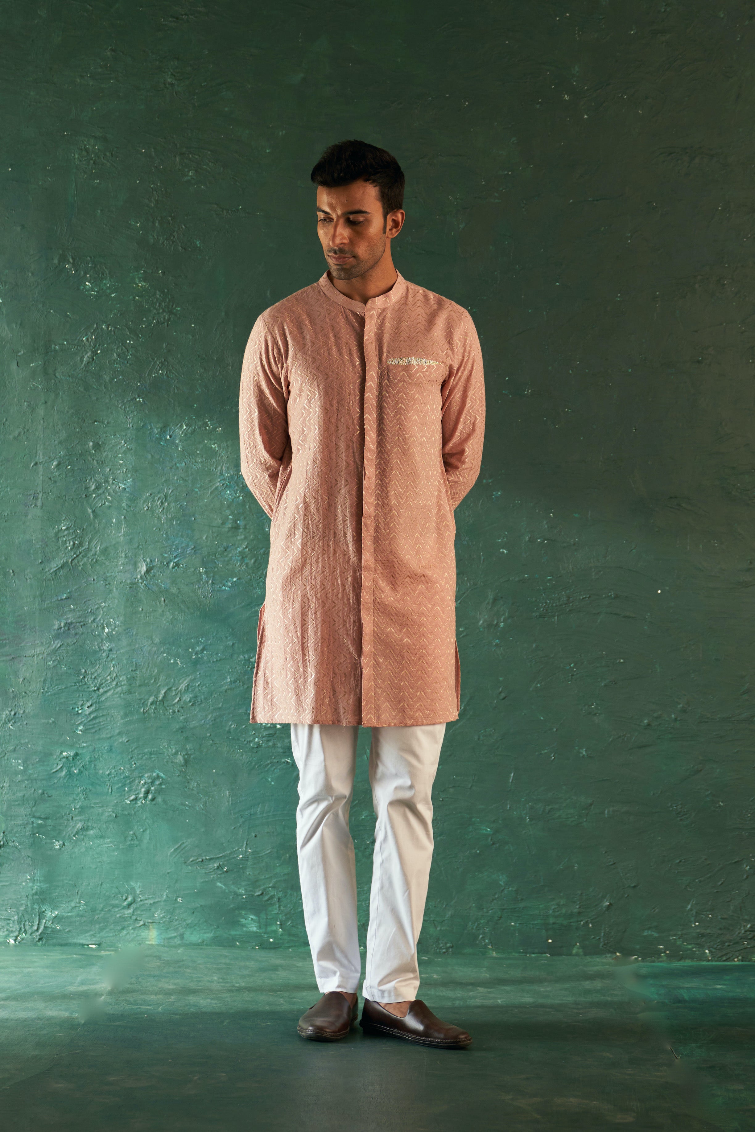 MIDAS OLD ROSE CHEVRON KURTA WITH PANT