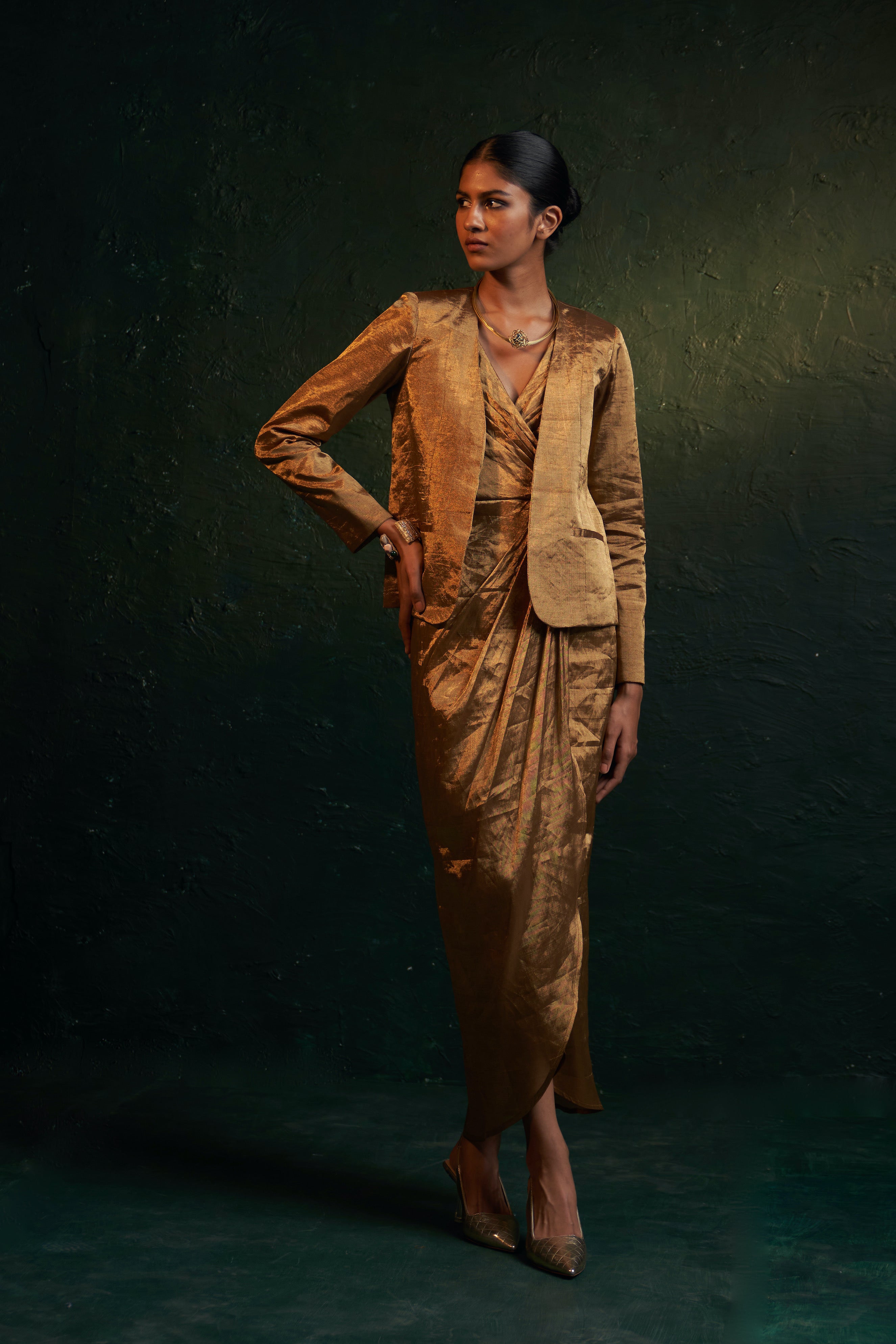 MIDAS GOLD TISSUE DRESS & JACKET