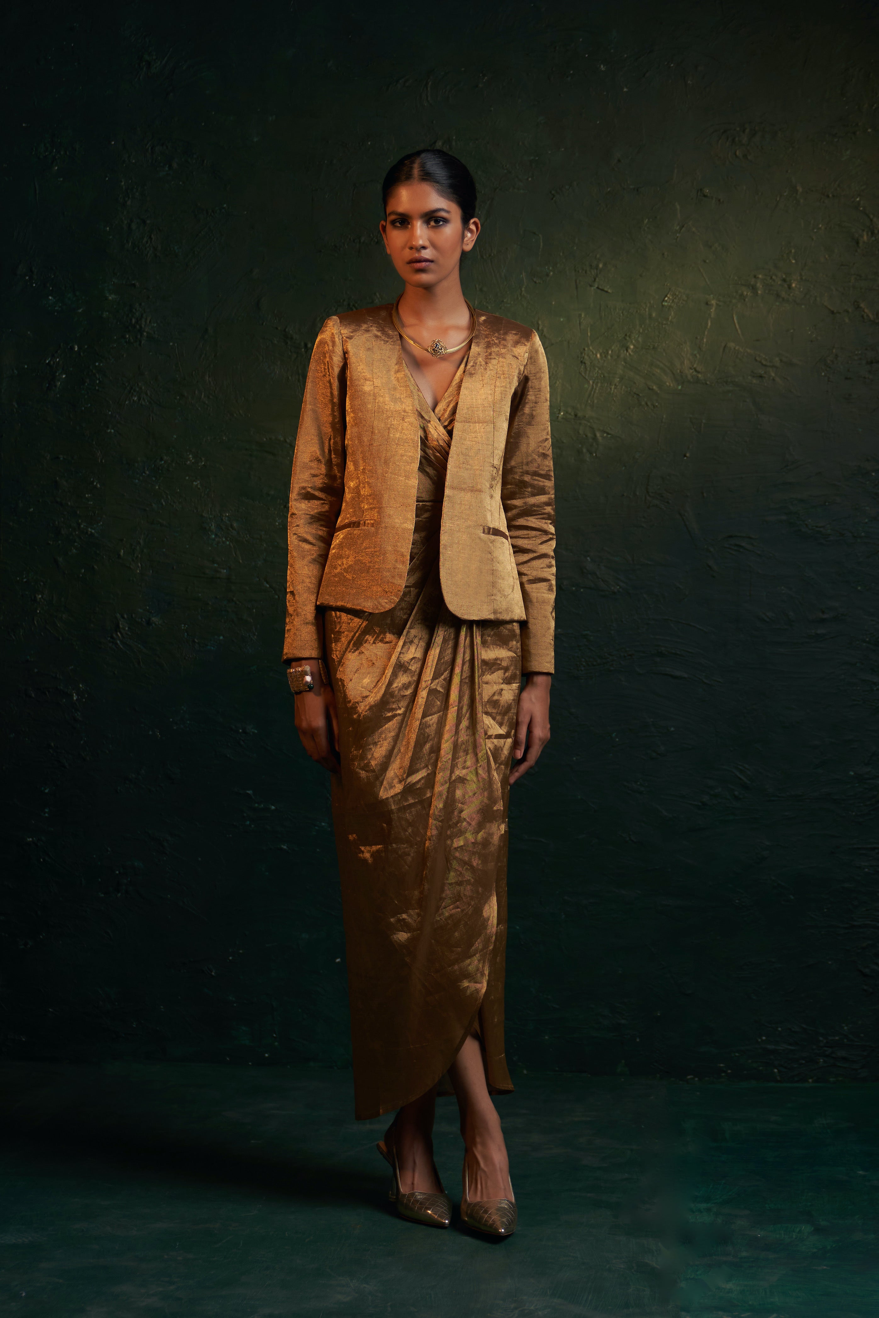 MIDAS GOLD TISSUE DRESS & JACKET