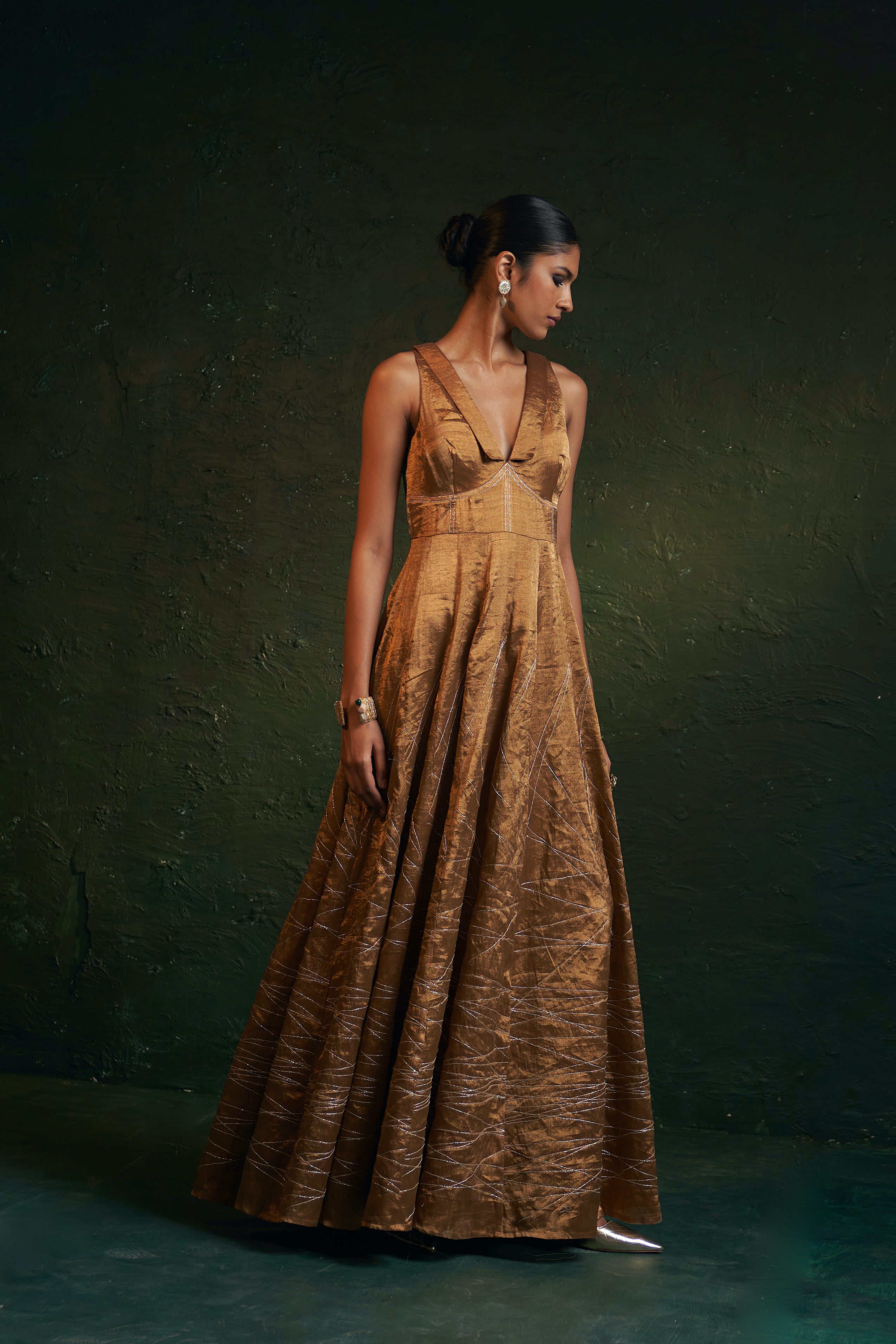 MIDAS GOLD TISSUE LONG DRESS