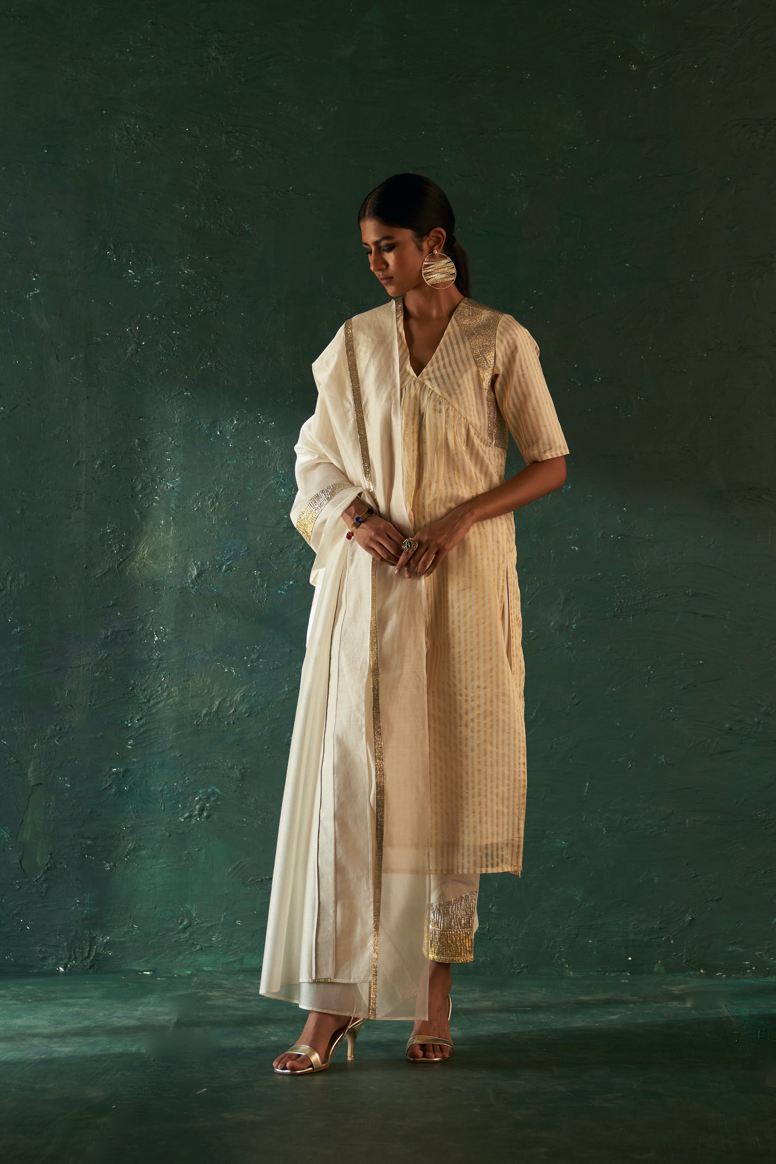 MIDAS IVORY TISSUE STRIPE KURTA