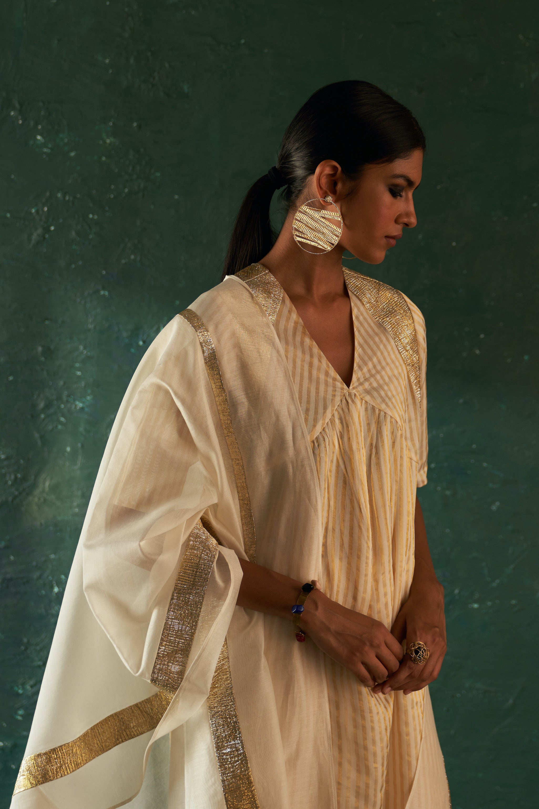 MIDAS IVORY TISSUE STRIPE KURTA