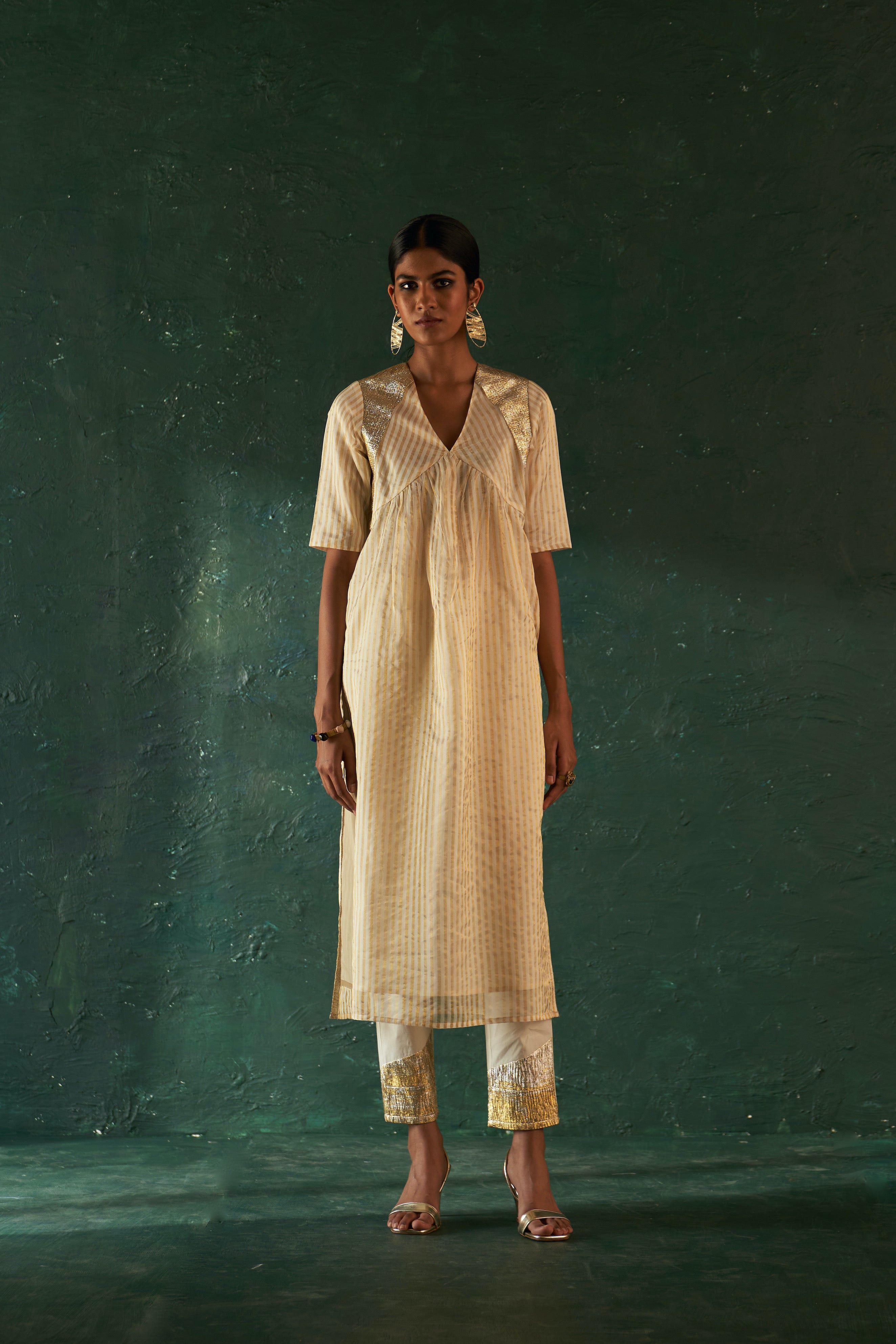 MIDAS IVORY TISSUE STRIPE KURTA