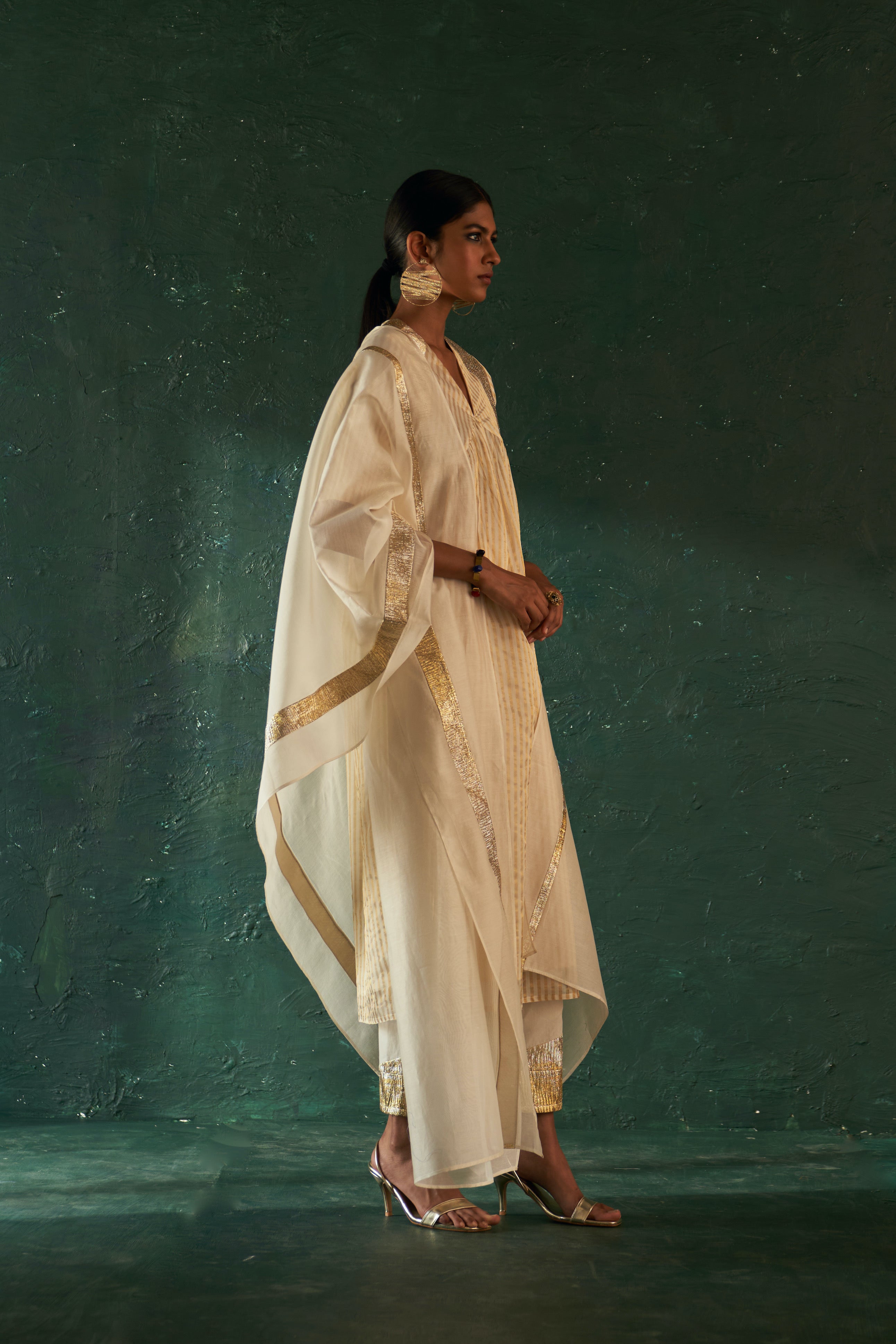 MIDAS IVORY TISSUE STRIPE KURTA