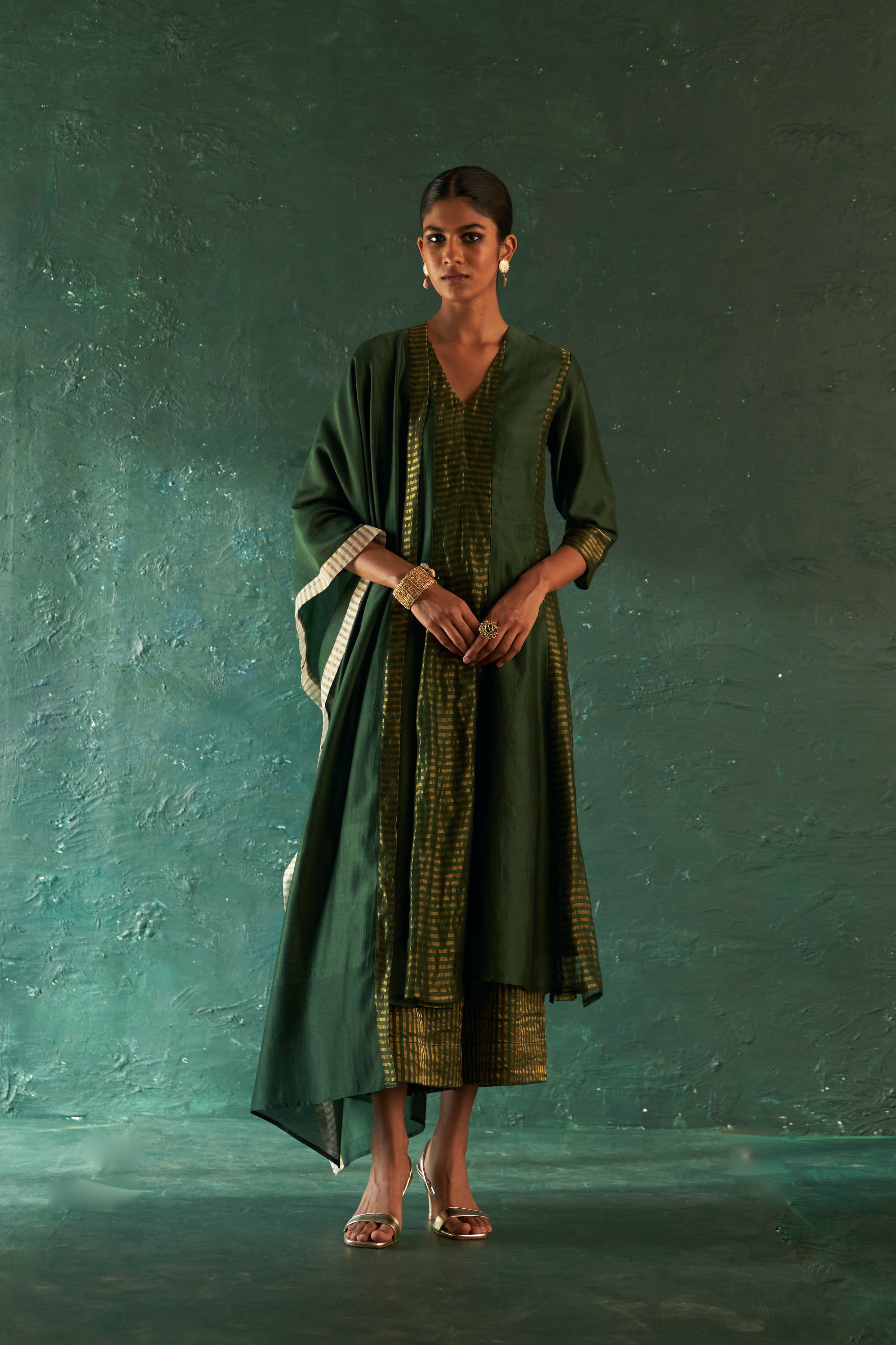 MIDAS DEEP GREEN CHANDERI KURTA