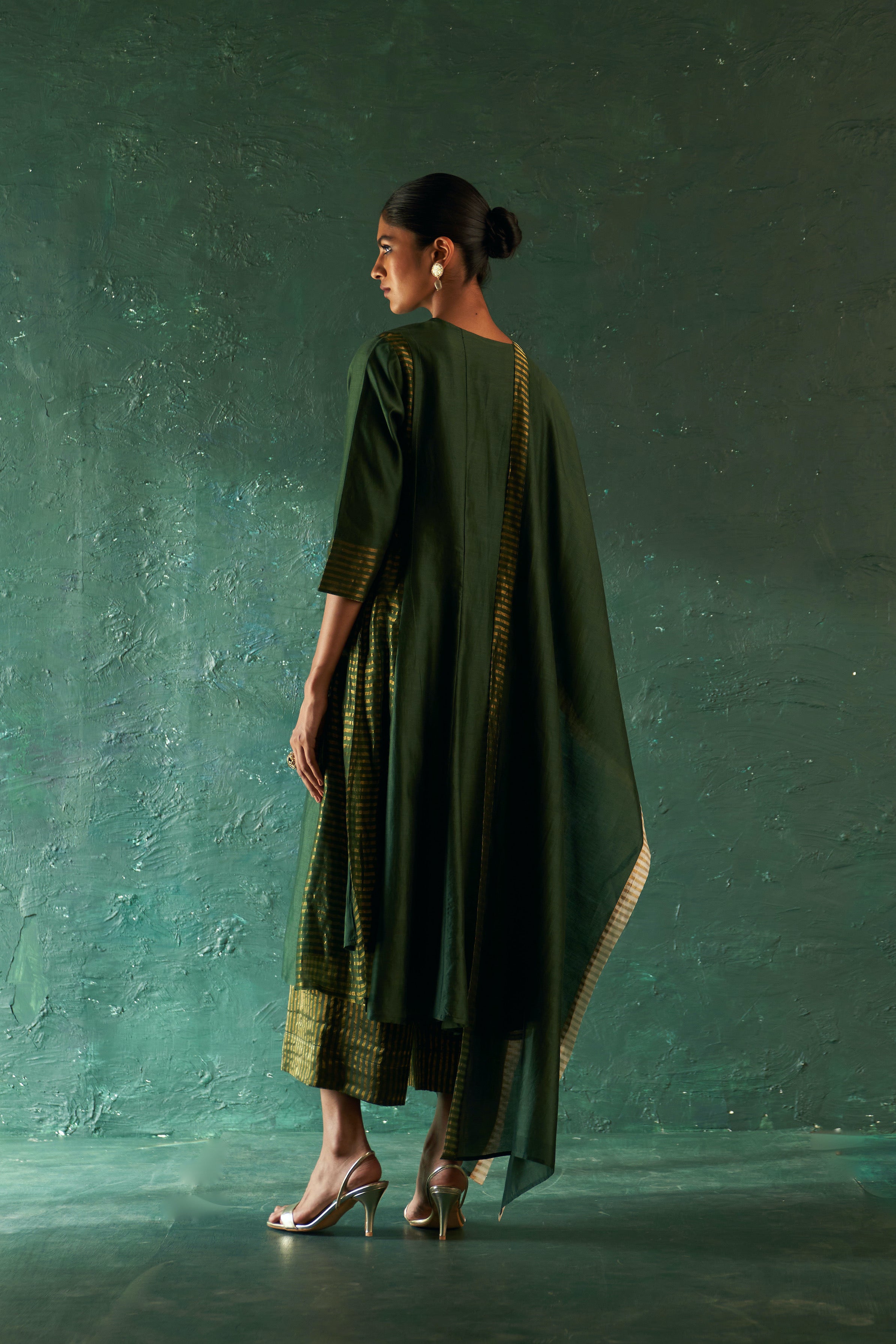 MIDAS DEEP GREEN CHANDERI KURTA