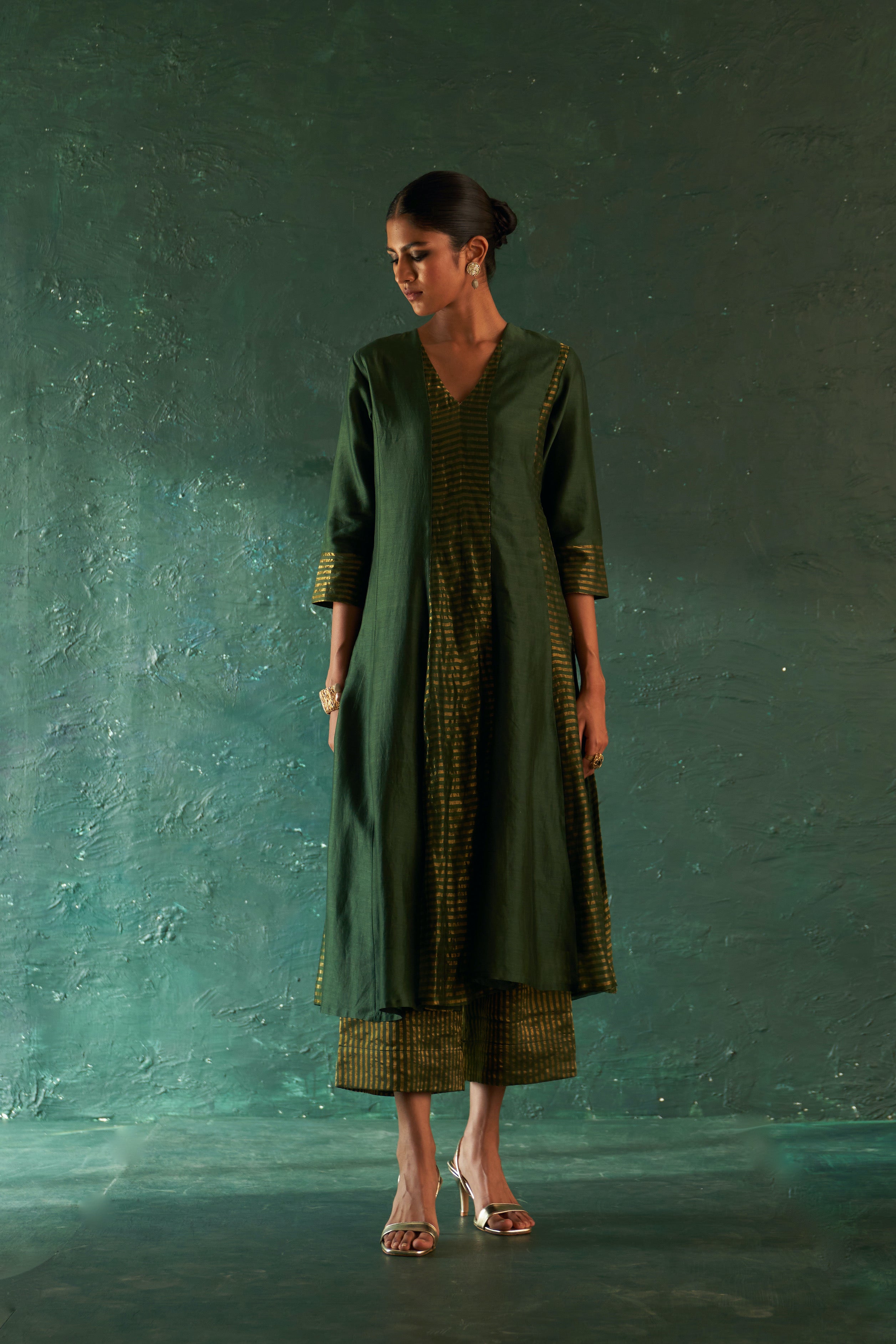 MIDAS DEEP GREEN CHANDERI KURTA