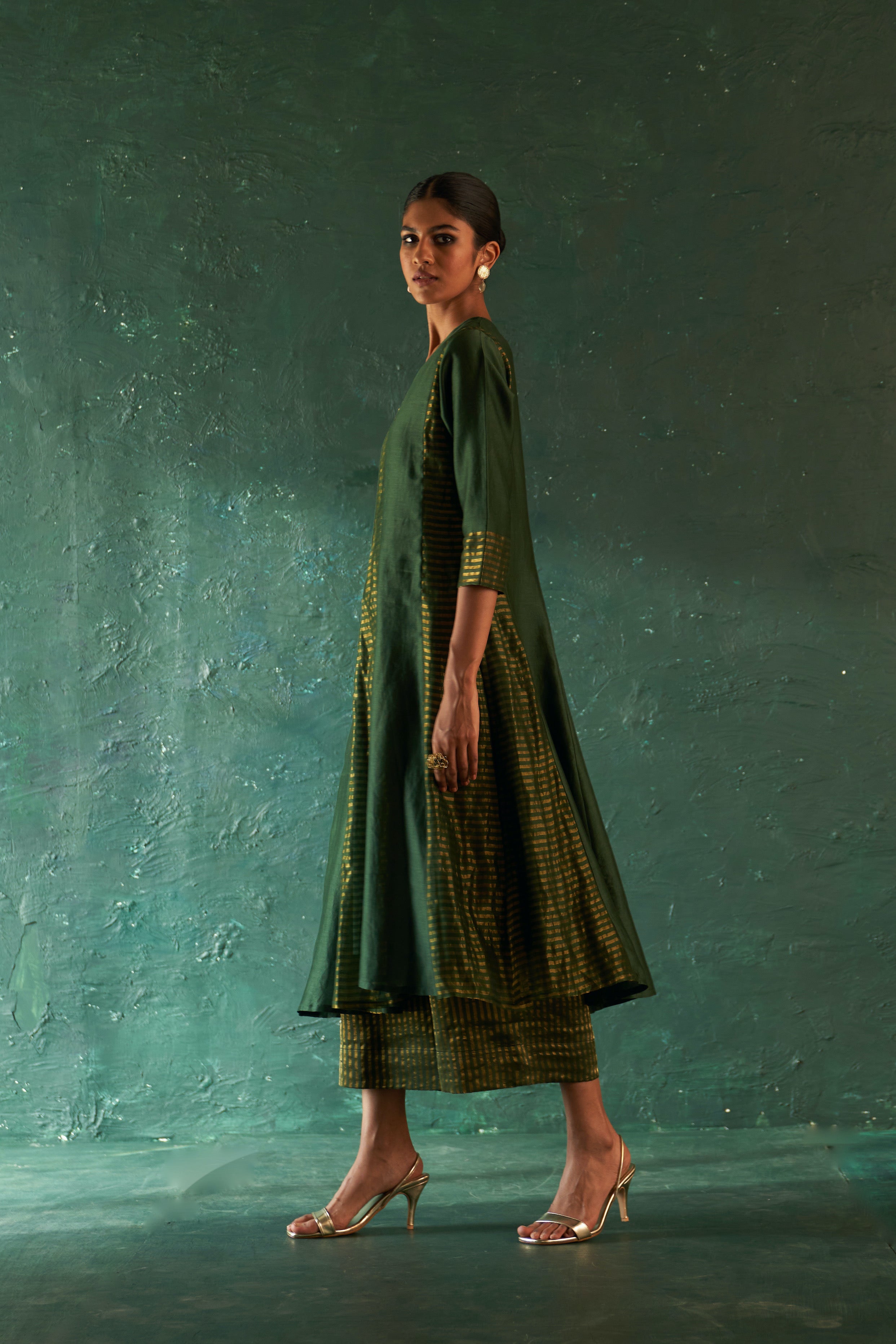 MIDAS DEEP GREEN CHANDERI KURTA