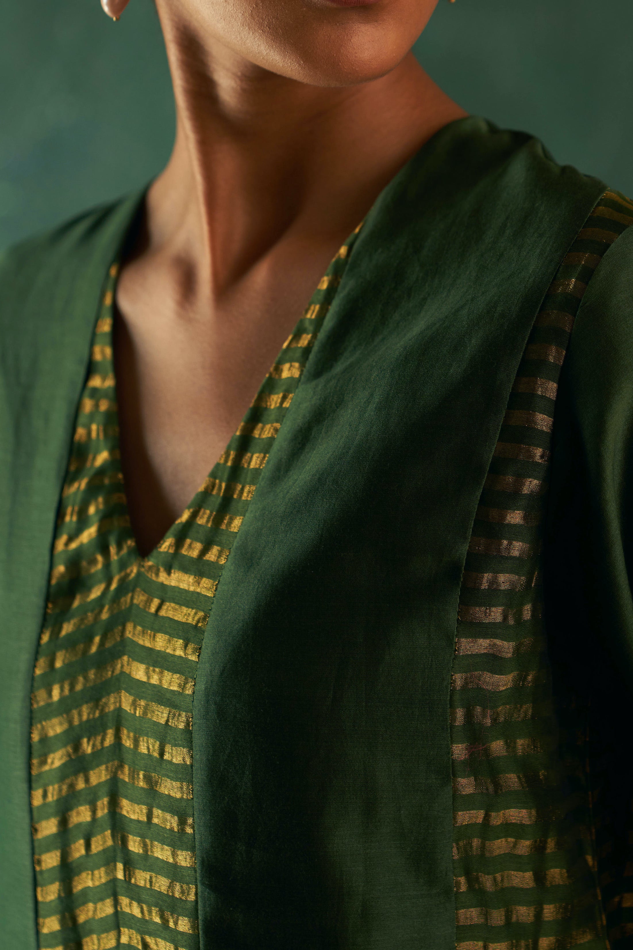 MIDAS DEEP GREEN CHANDERI KURTA