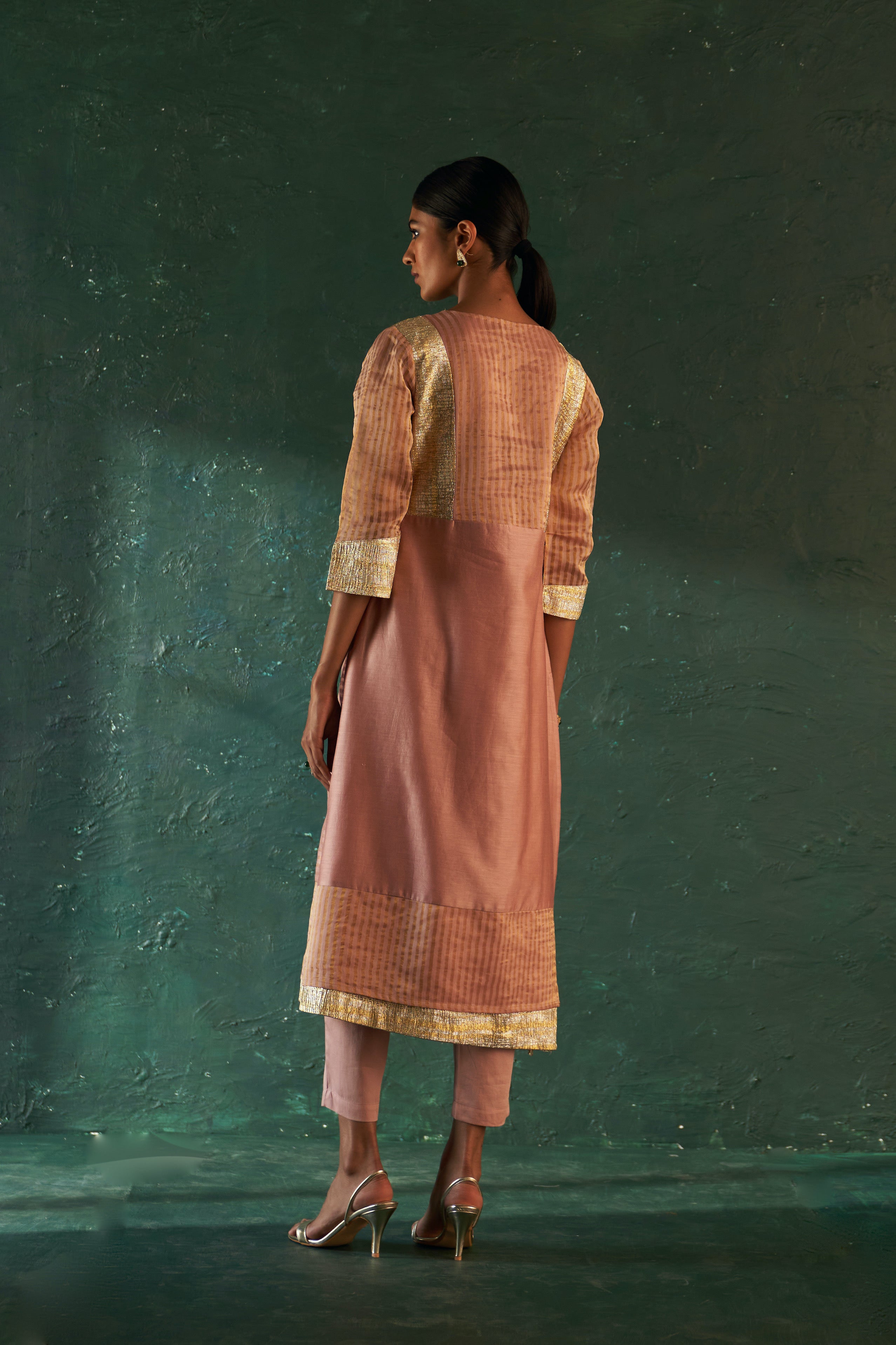 MIDAS OLD ROSE TISSUE STRIPES KURTA