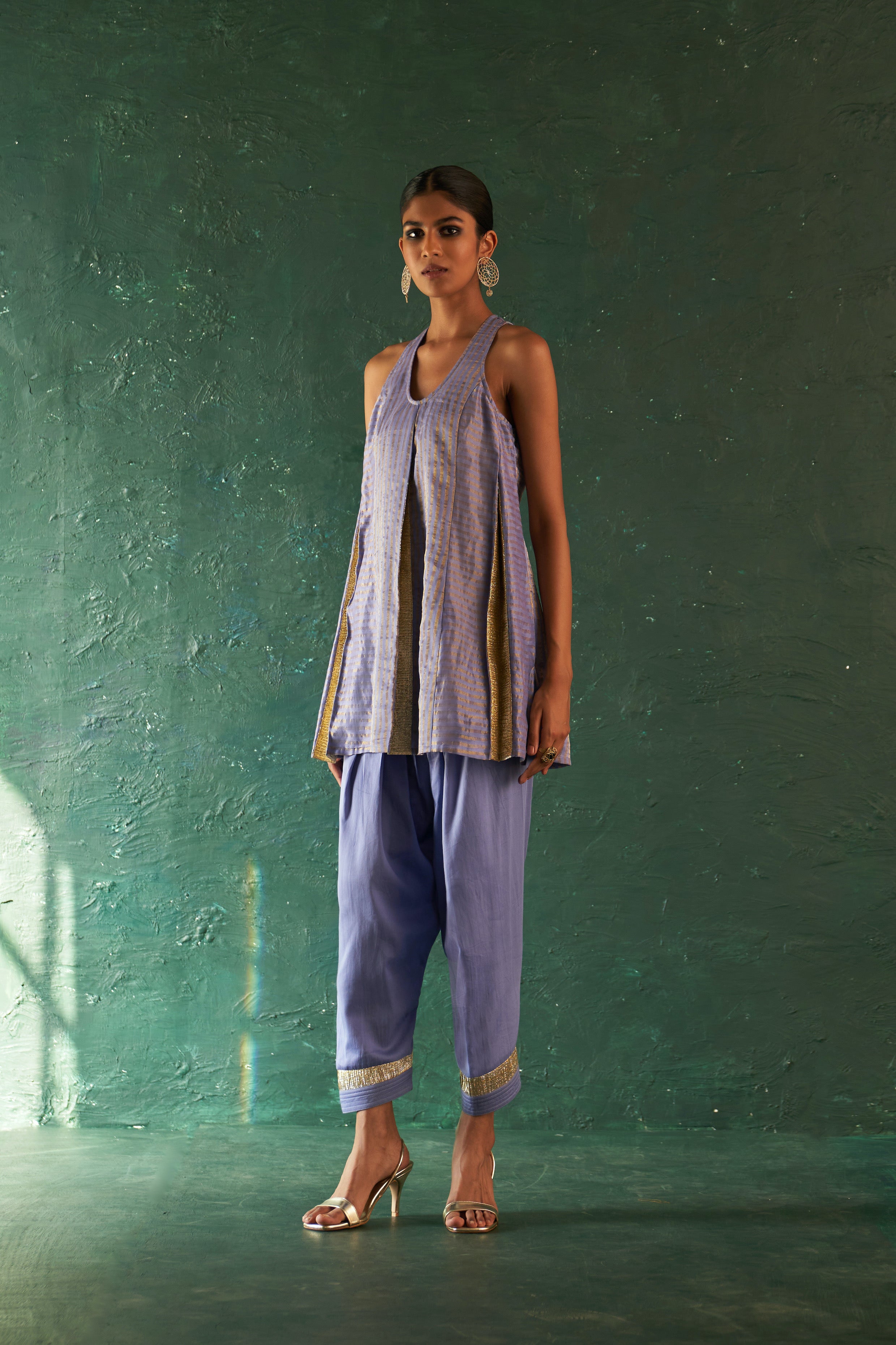 MIDAS LAVENDER TISSUE STRIPES SHARARA KURTA