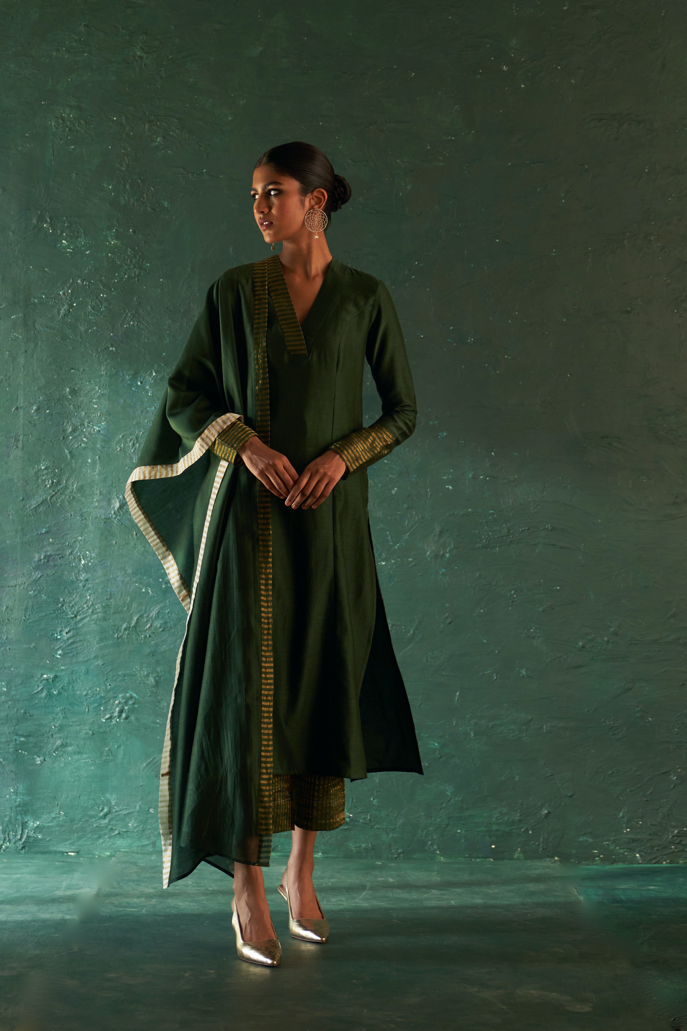 MIDAS DEEP GREEN CHANDERI KURTA