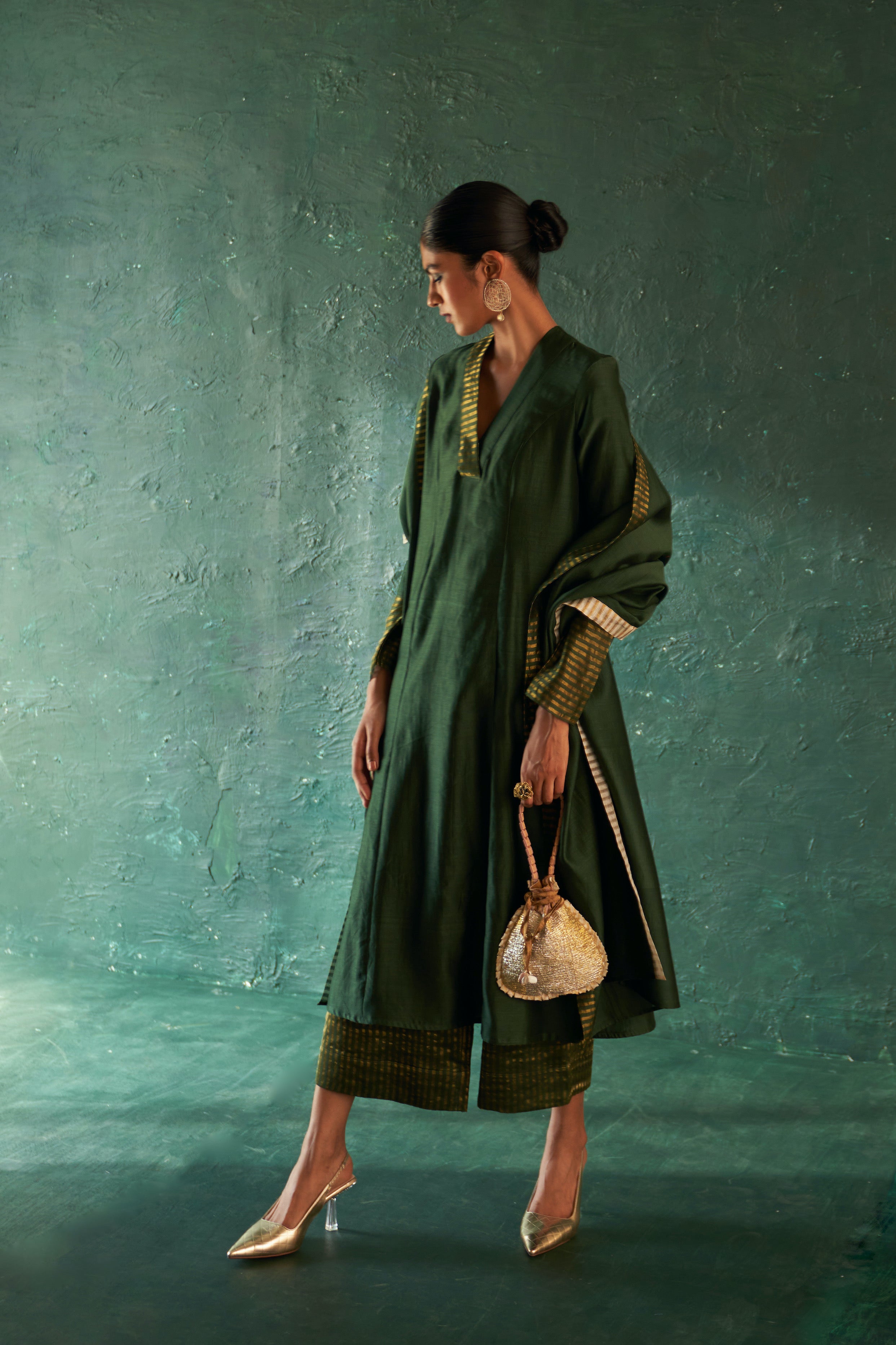 MIDAS DEEP GREEN CHANDERI KURTA