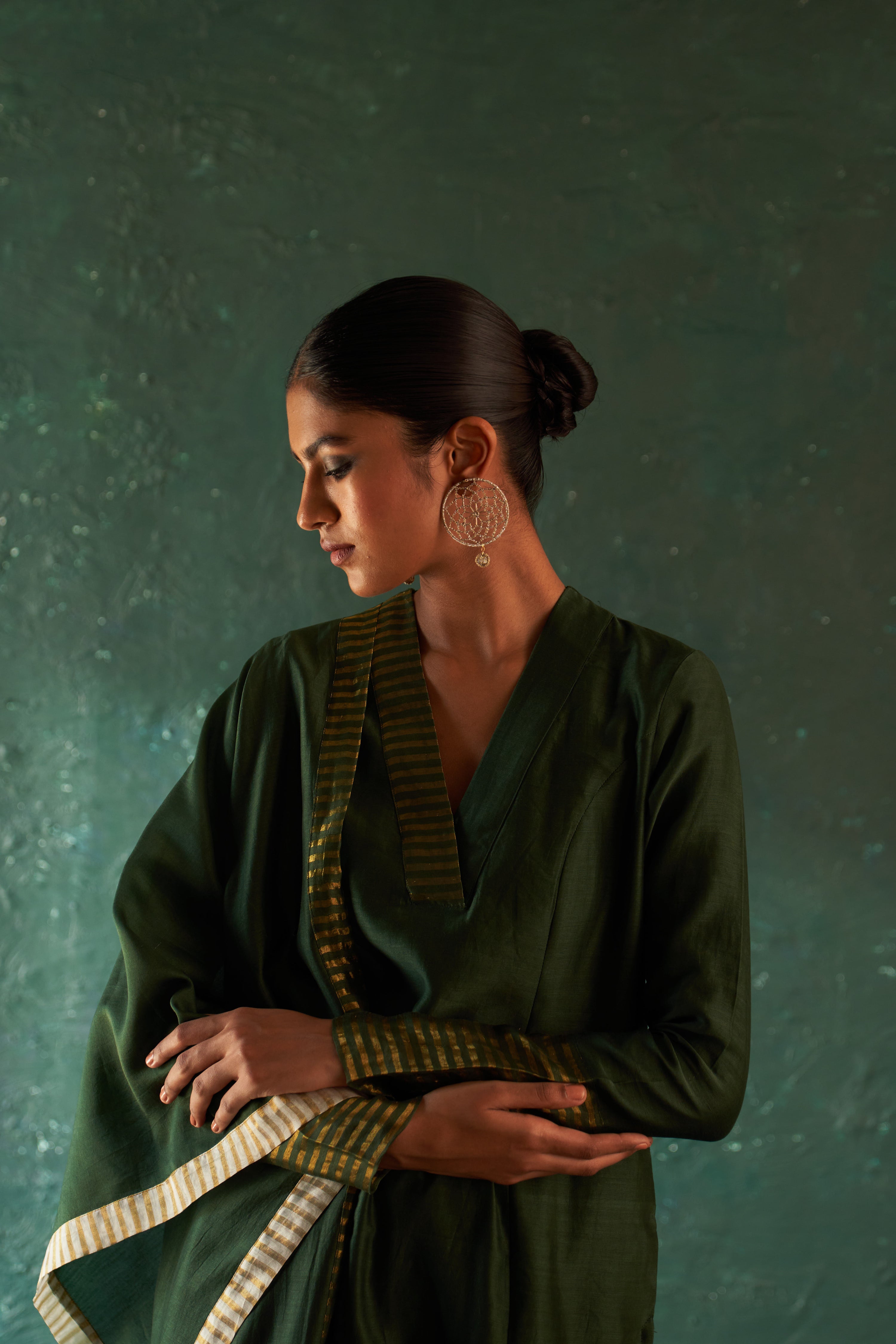 MIDAS DEEP GREEN CHANDERI KURTA