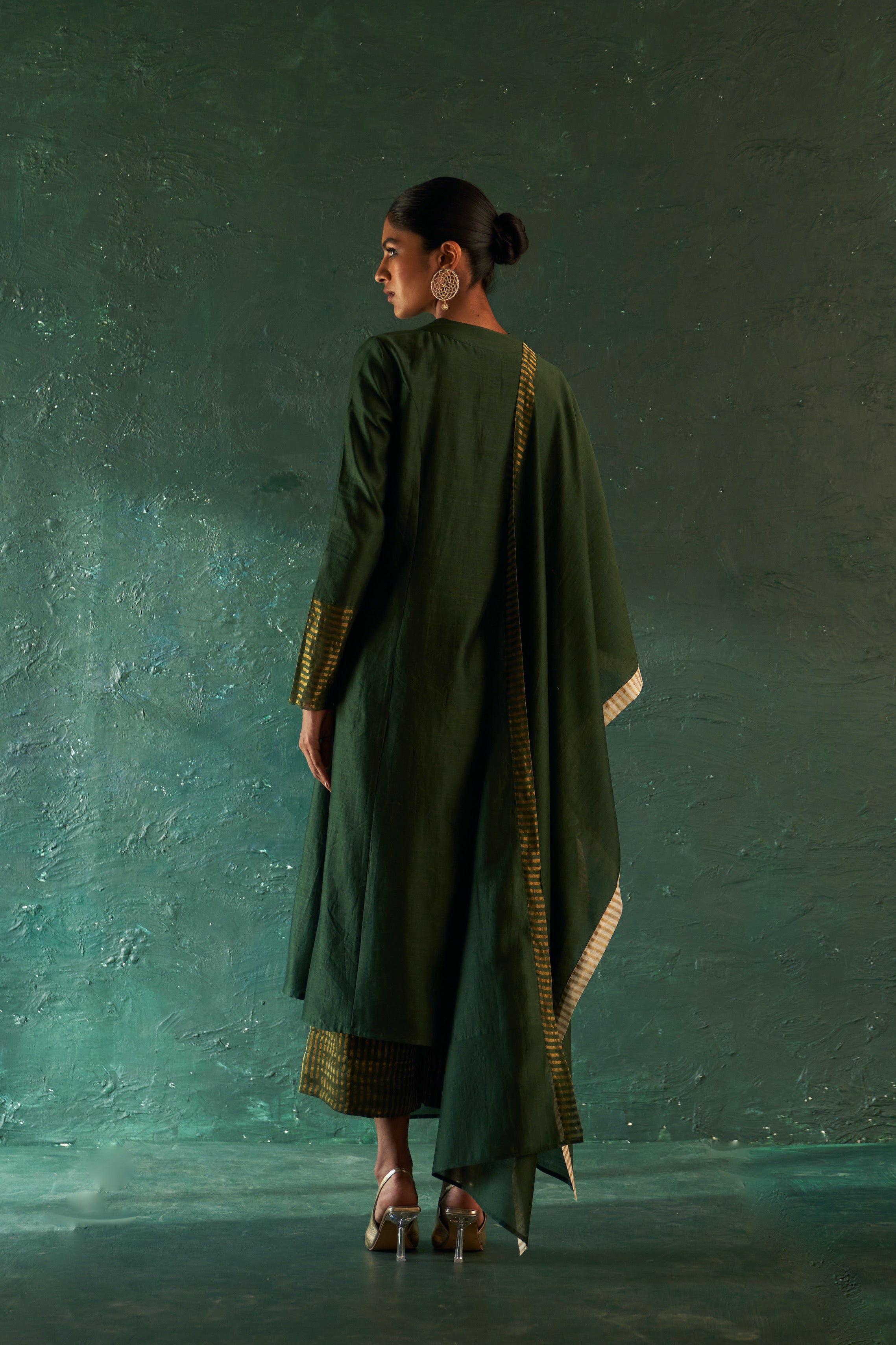 MIDAS DEEP GREEN CHANDERI KURTA