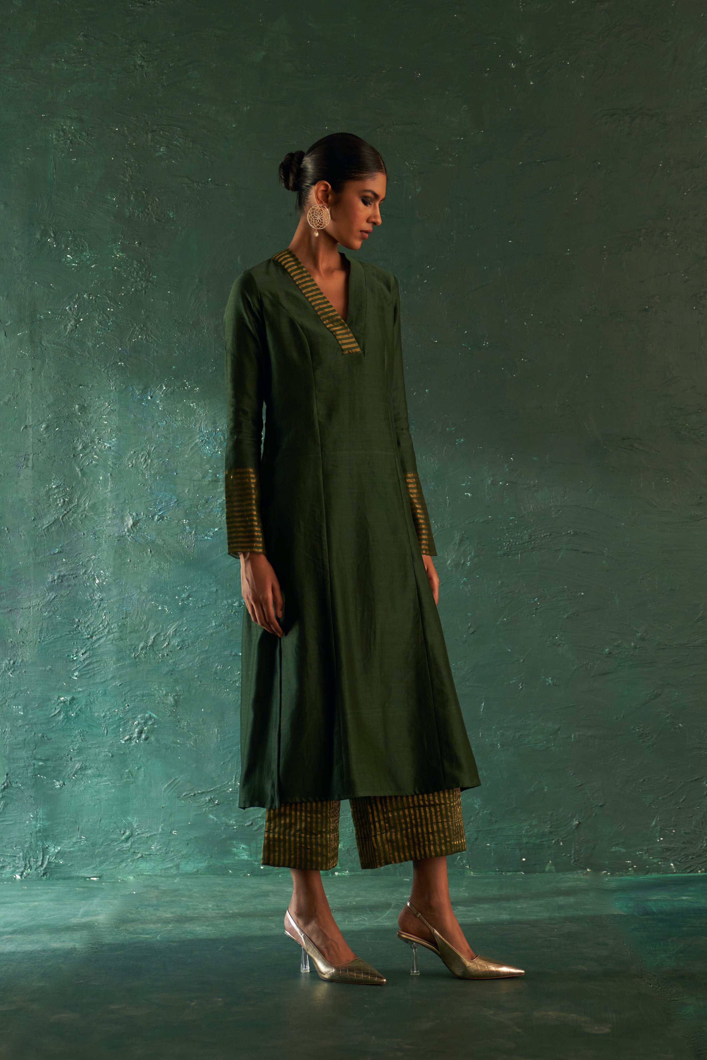 MIDAS DEEP GREEN CHANDERI KURTA