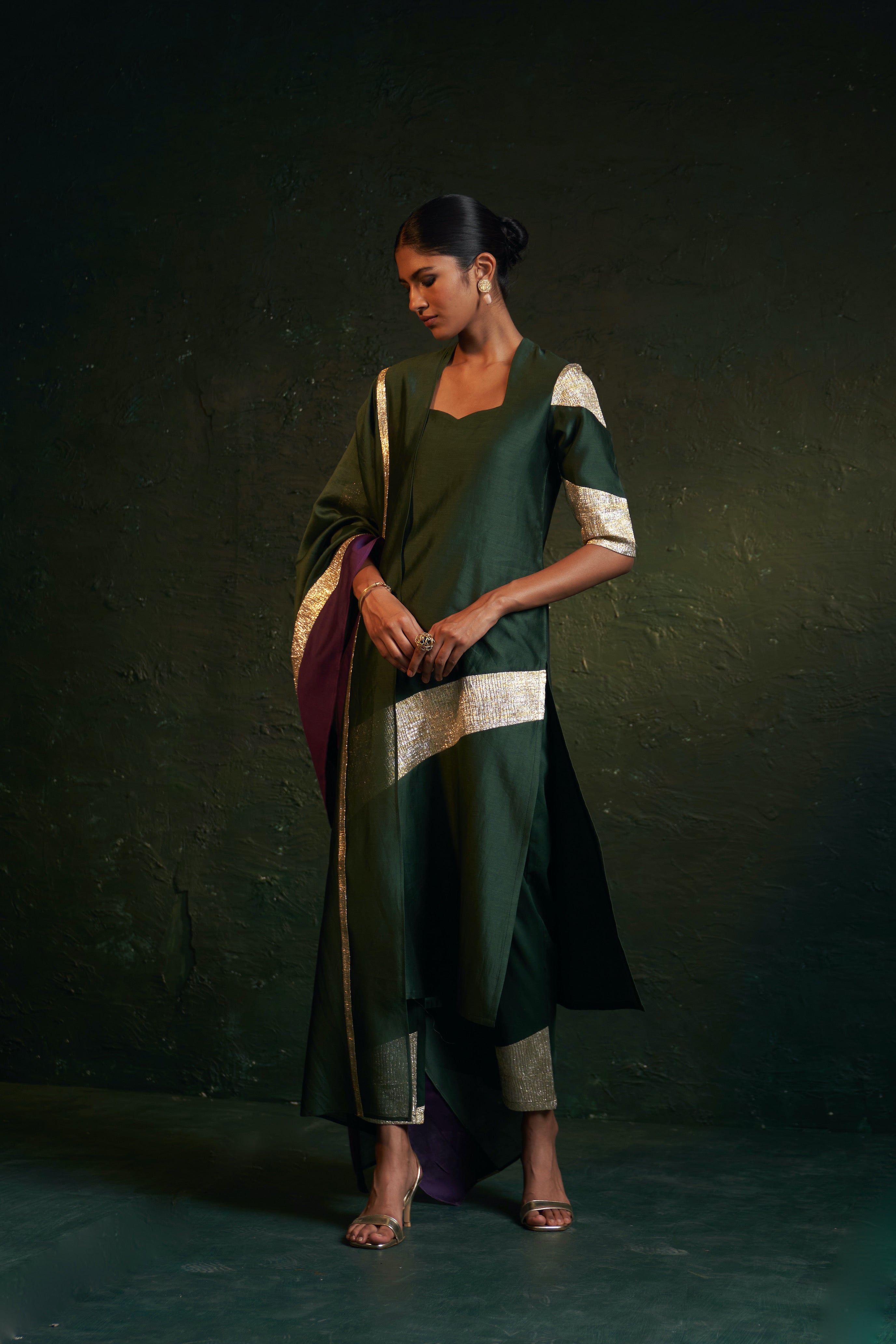 MIDAS DEEP GREEN CHANDERI SWEETHEART KURTA