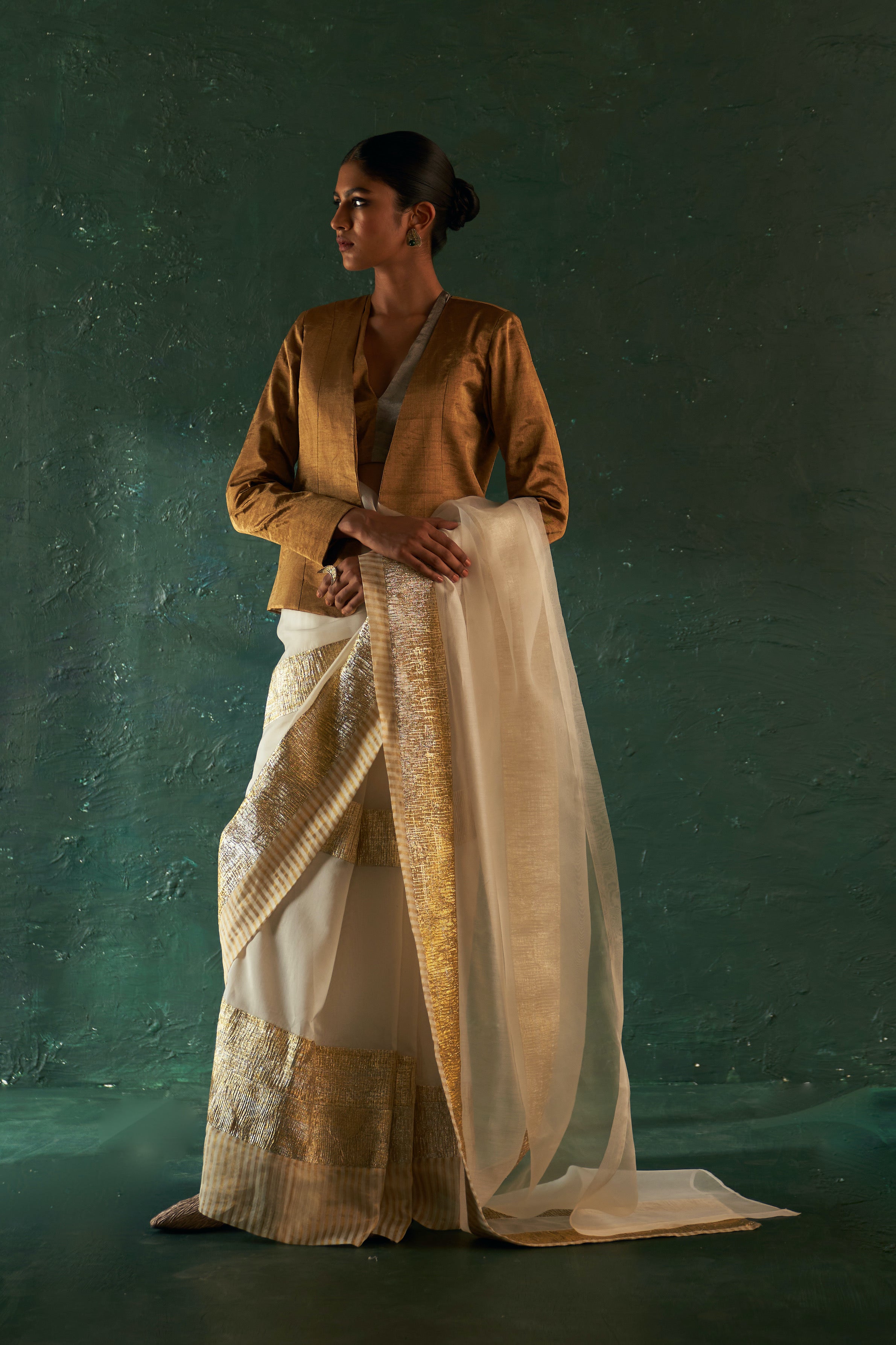 MIDAS IVORY SAREE WITH TISSUE BLOUSE & BLAZER