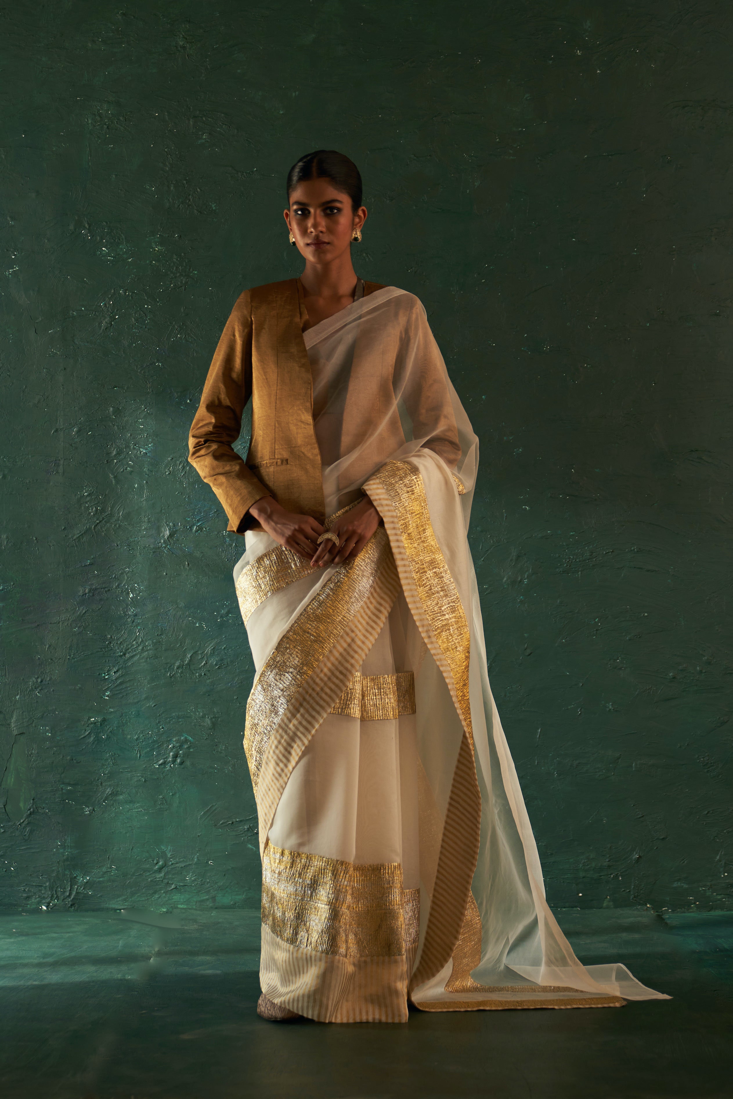 MIDAS IVORY SAREE WITH TISSUE BLOUSE & BLAZER