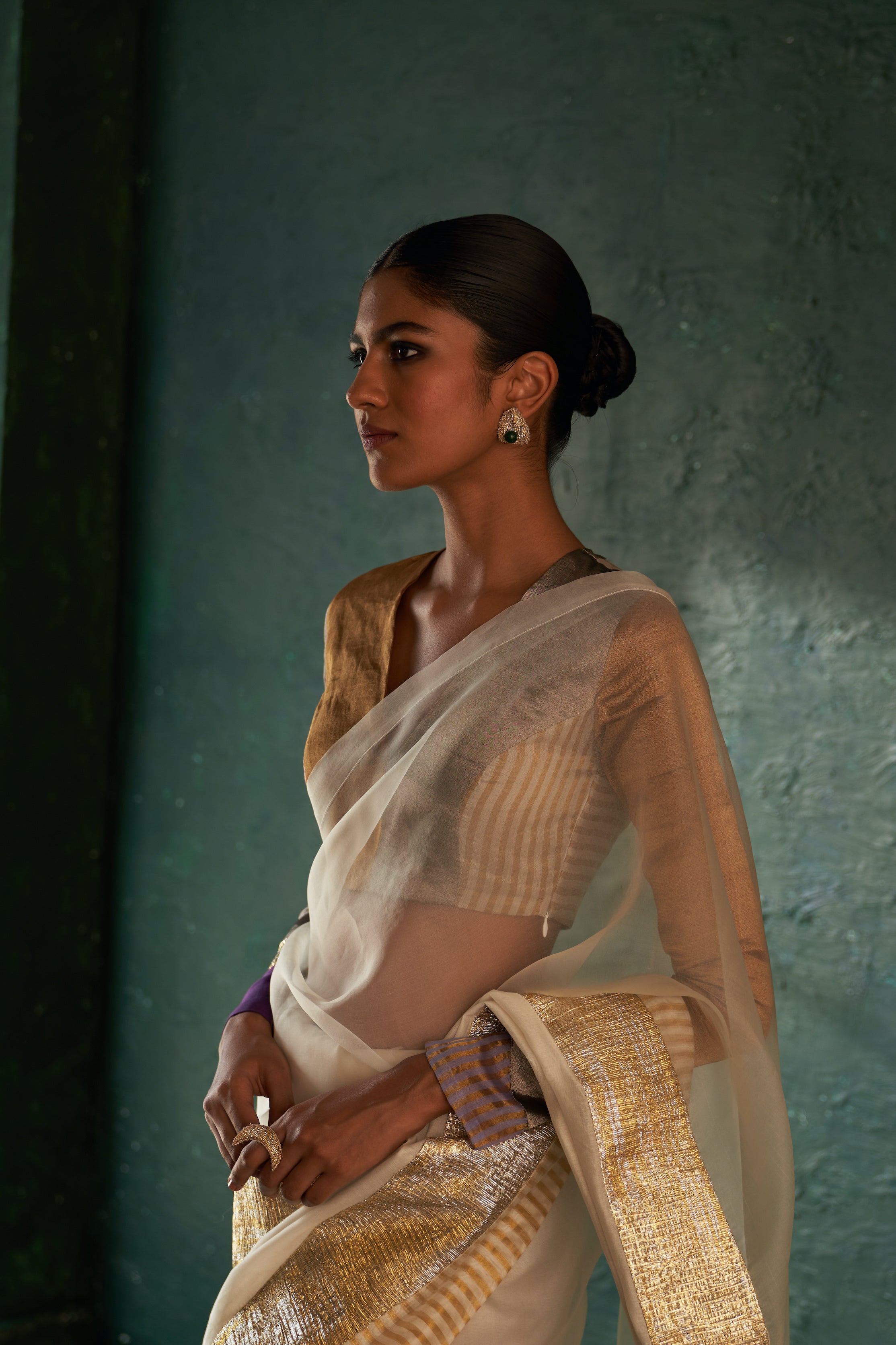 MIDAS IVORY SAREE WITH TISSUE BLOUSE