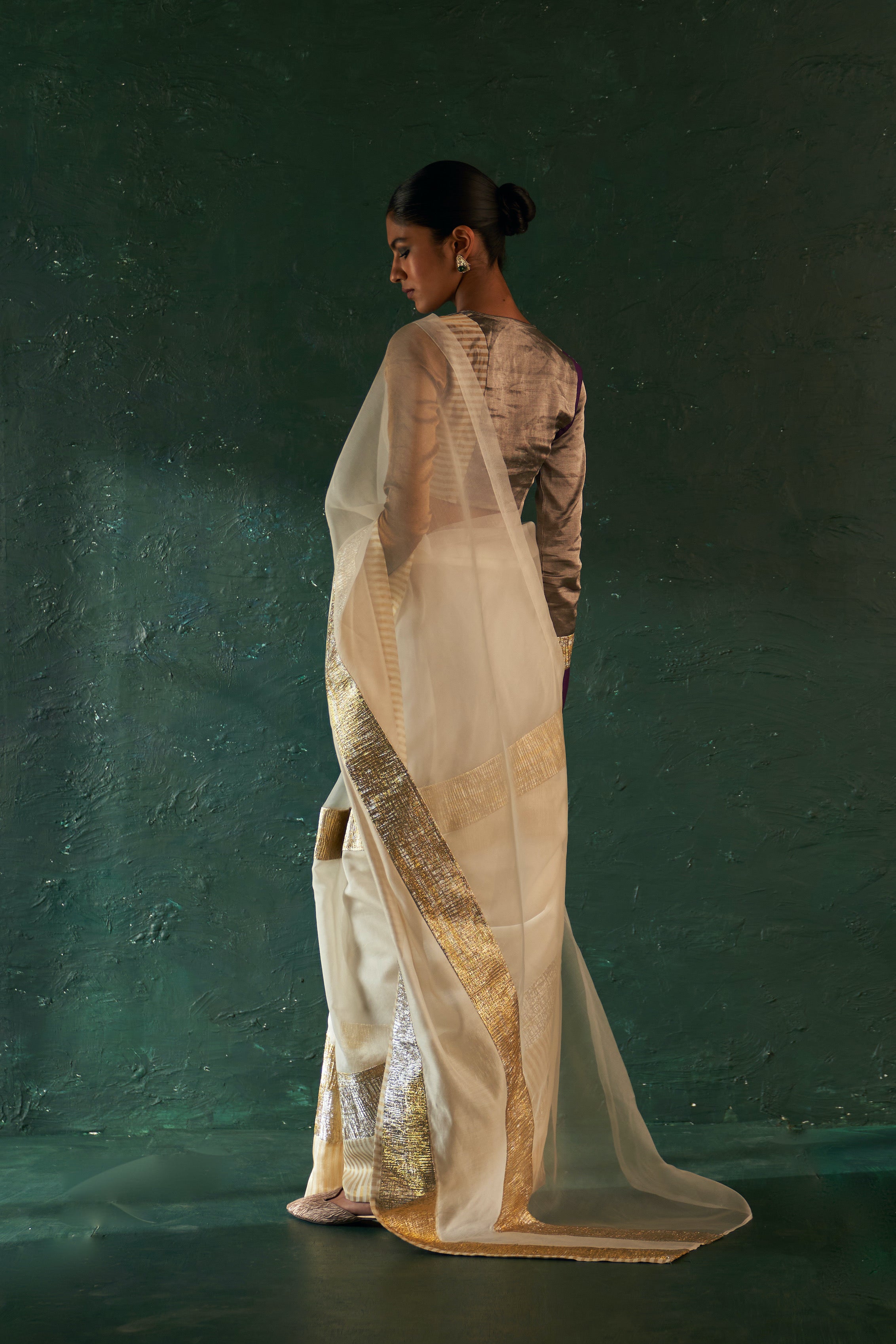 MIDAS IVORY SAREE WITH TISSUE BLOUSE