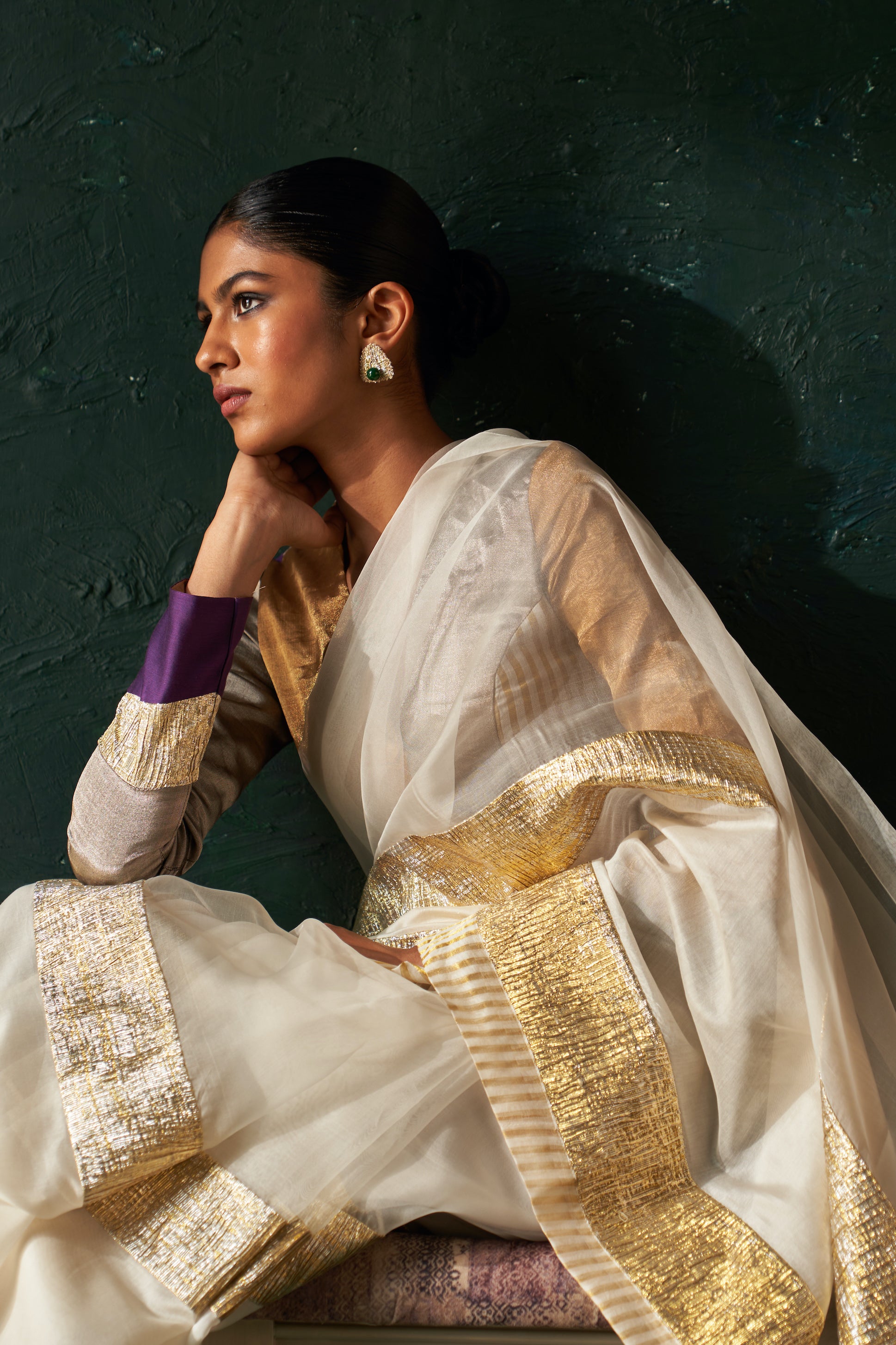 MIDAS IVORY SAREE WITH TISSUE BLOUSE