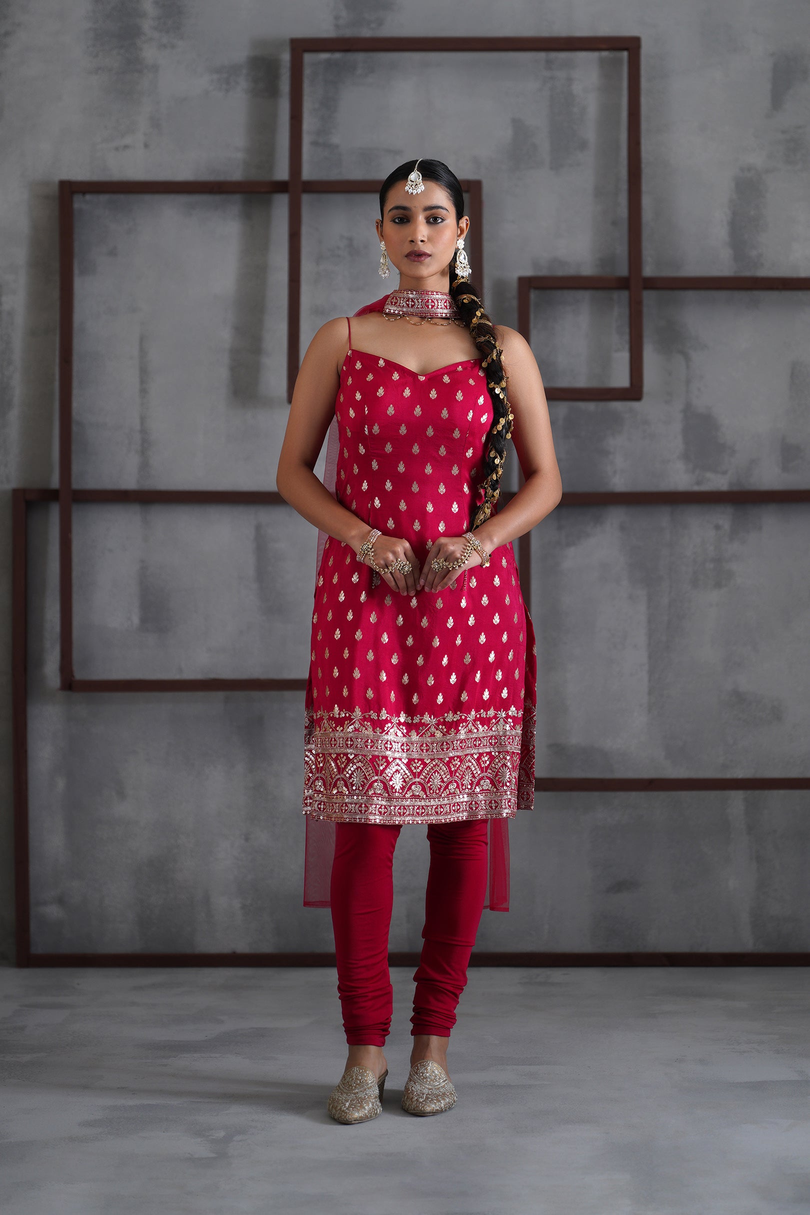FUCHSIA KURTI, CHURIDAR, CHHOKER DUPATTA