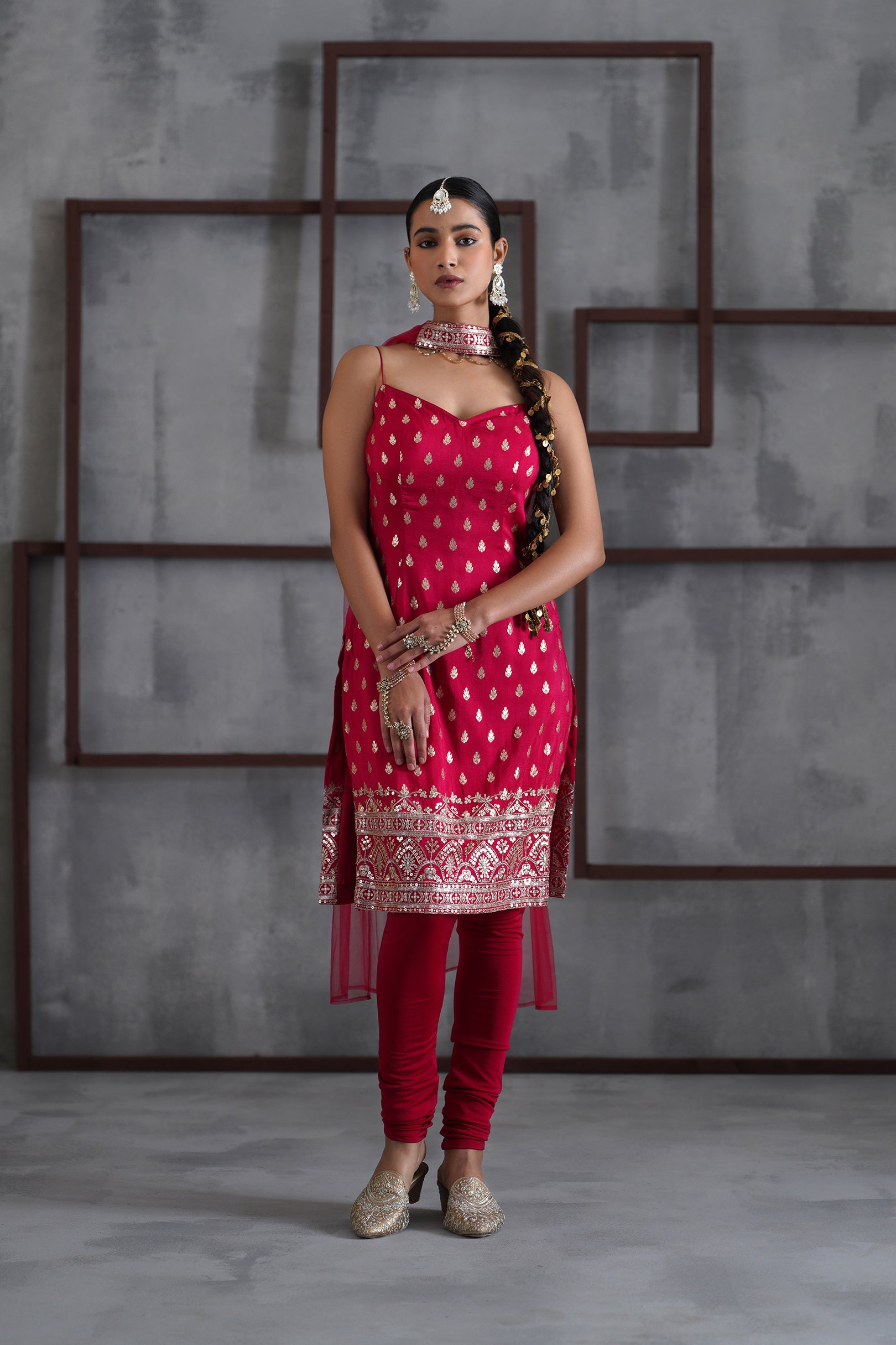 FUCHSIA KURTI, CHURIDAR, CHHOKER DUPATTA