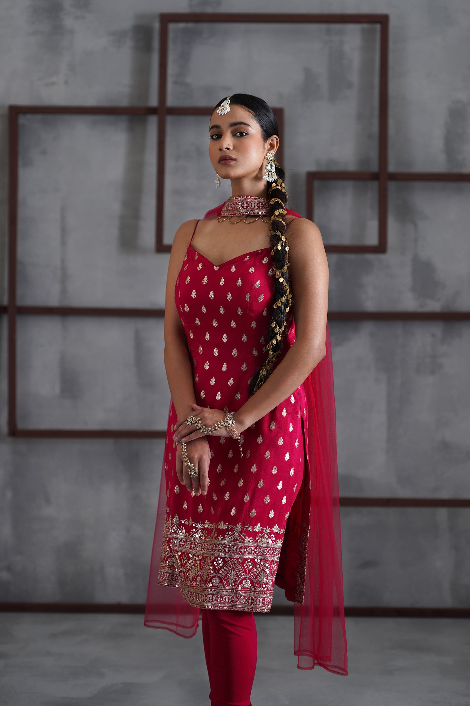 FUCHSIA KURTI, CHURIDAR, CHHOKER DUPATTA