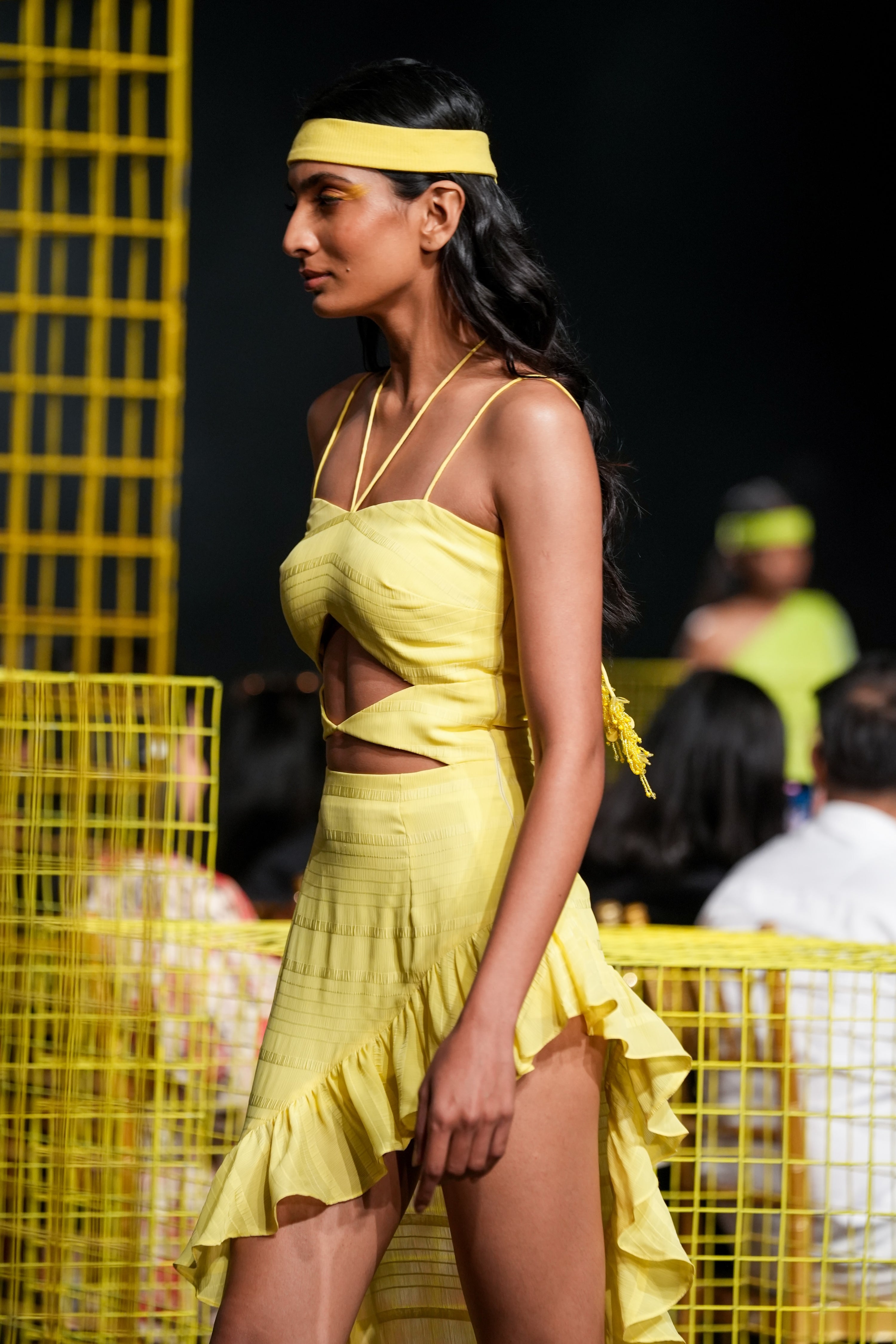 LEMON YELLOW TASSEL CUTOUT DRESS