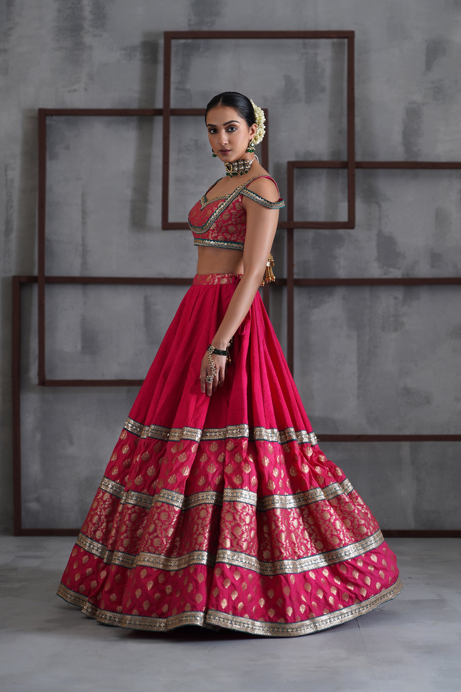 HOT PINK BROCADE BLOUSE, LEHANGA DUPATTA