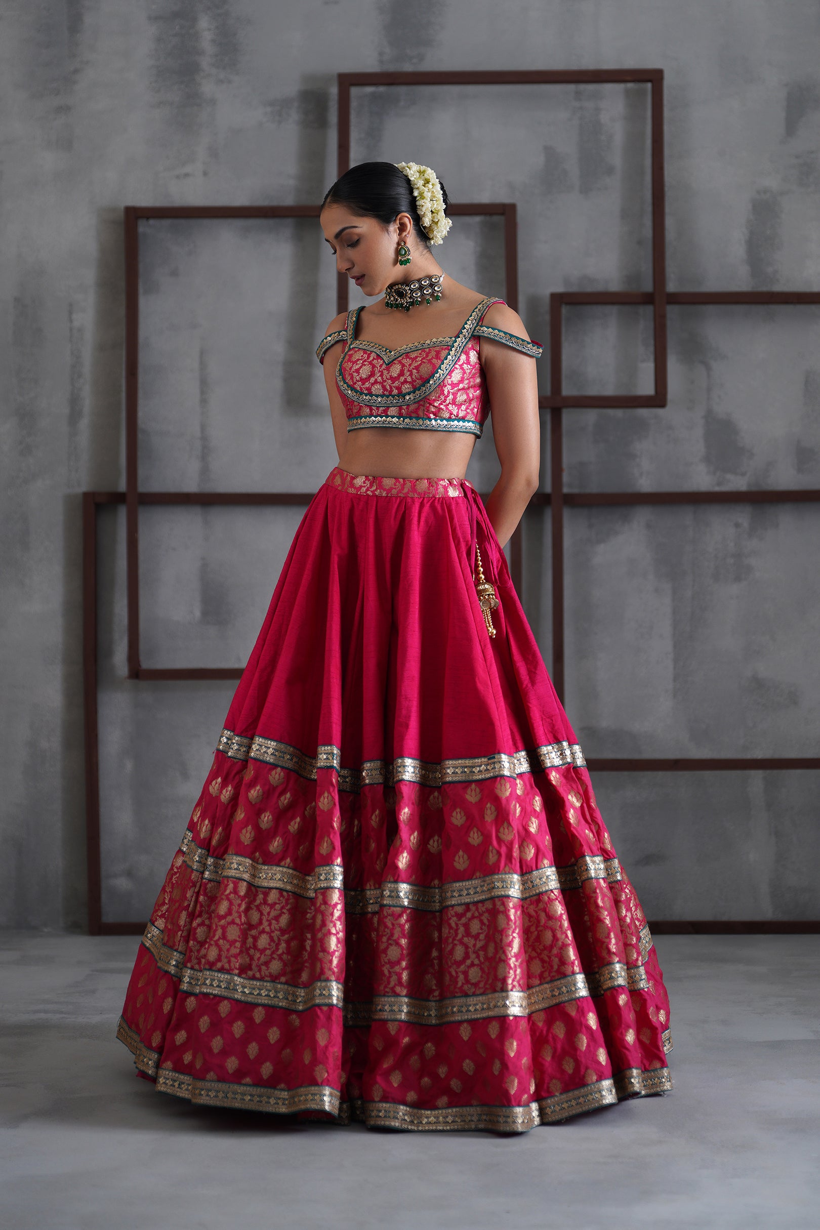 HOT PINK BROCADE BLOUSE, LEHANGA DUPATTA