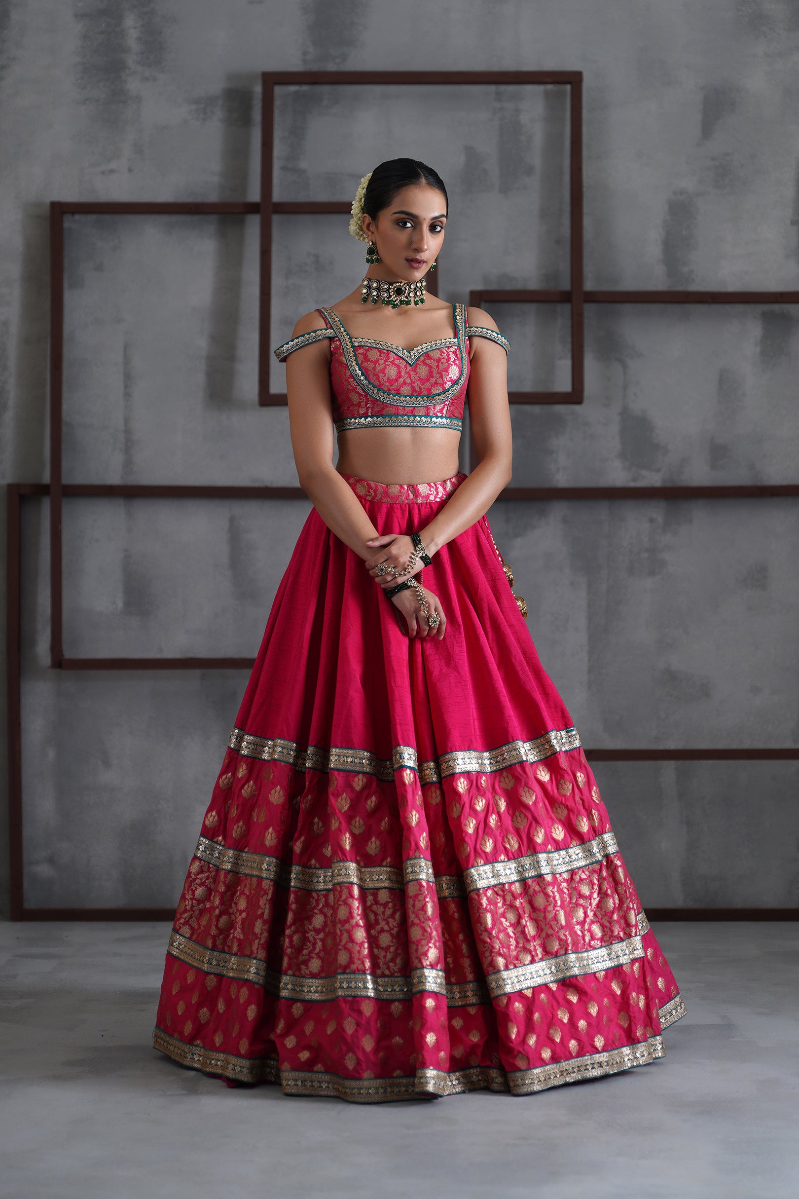 HOT PINK BROCADE BLOUSE, LEHANGA DUPATTA