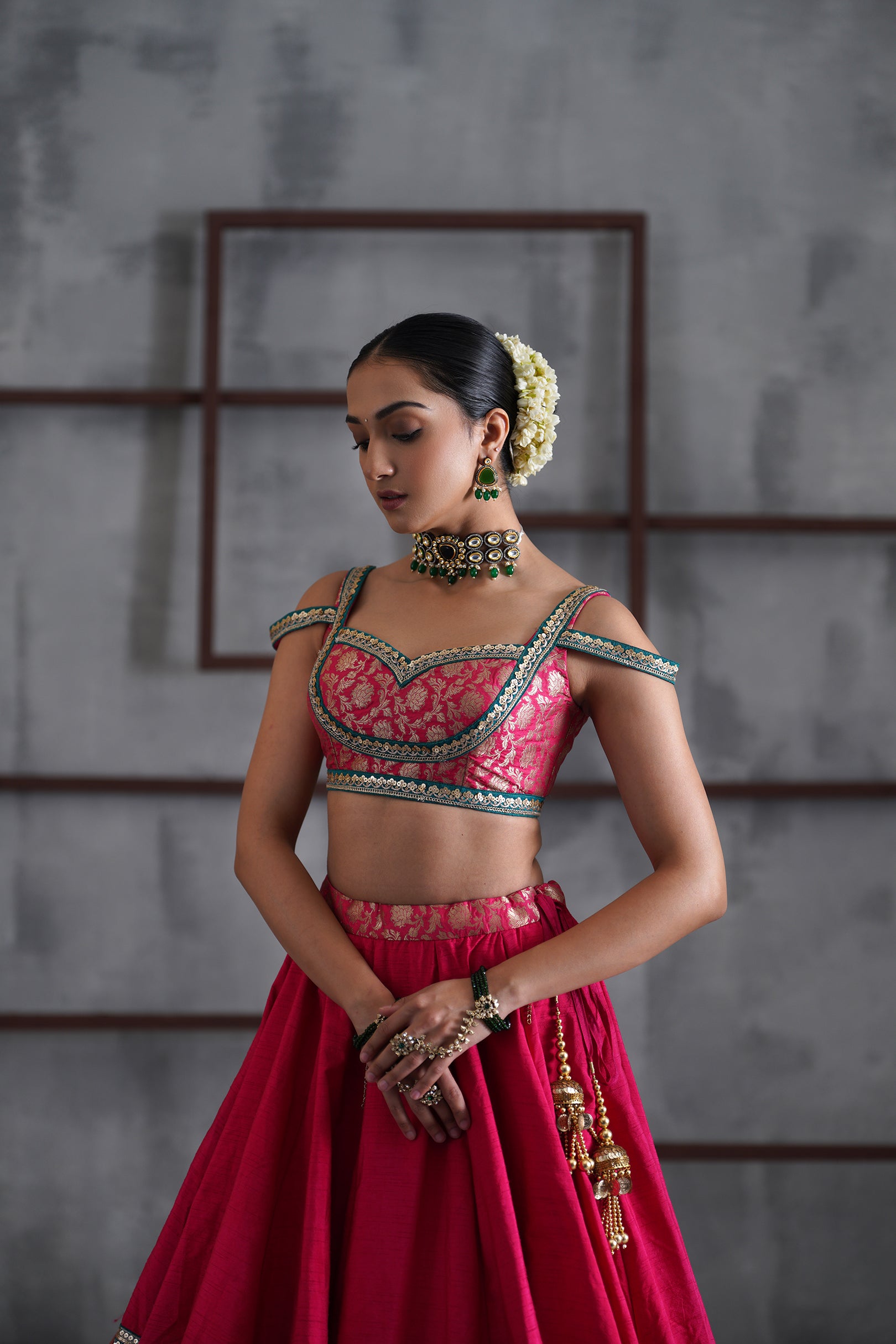 HOT PINK BROCADE BLOUSE, LEHANGA DUPATTA
