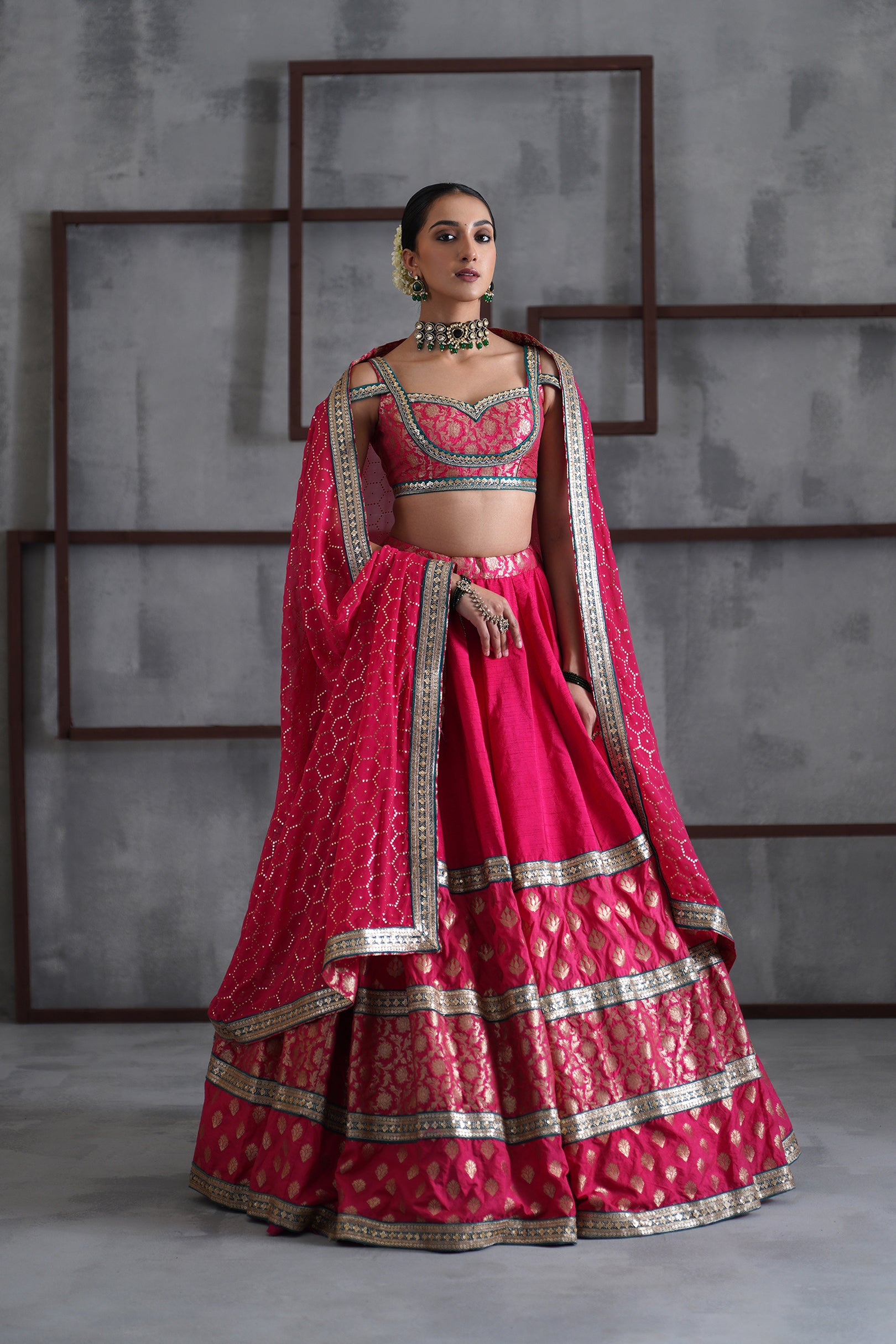 HOT PINK BROCADE BLOUSE, LEHANGA DUPATTA